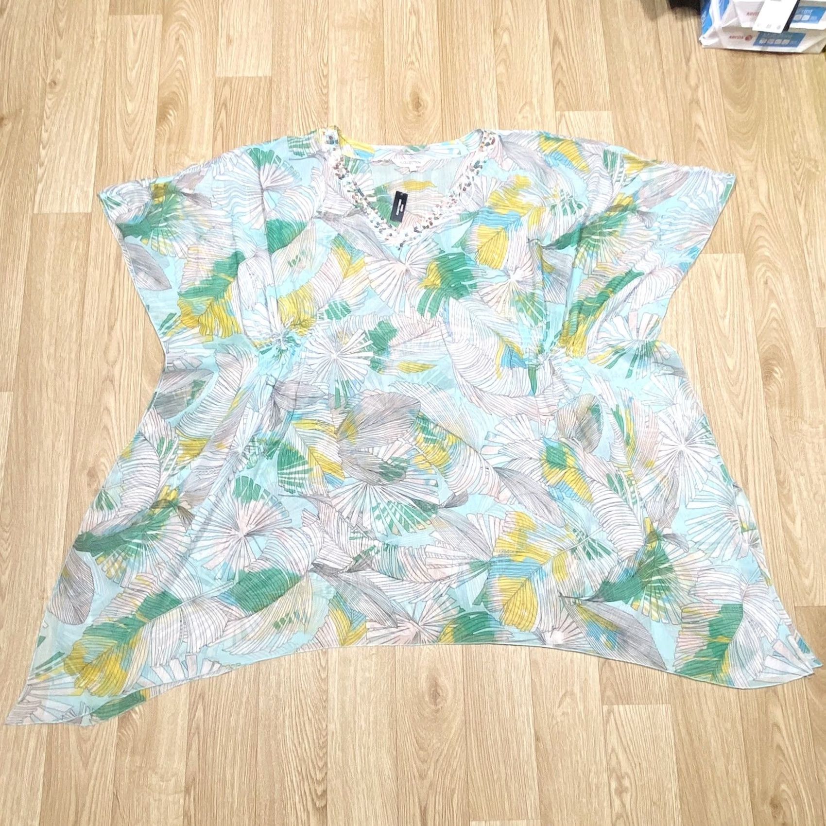 Vintage Debenhams The Collection Kimono Pullover Womens Medium Multicoloured Floral Short Sleeve V-Neck Casual Summer Regular Womens Size M / US 6-8 / IT 42-44 - 3 Thumbnail