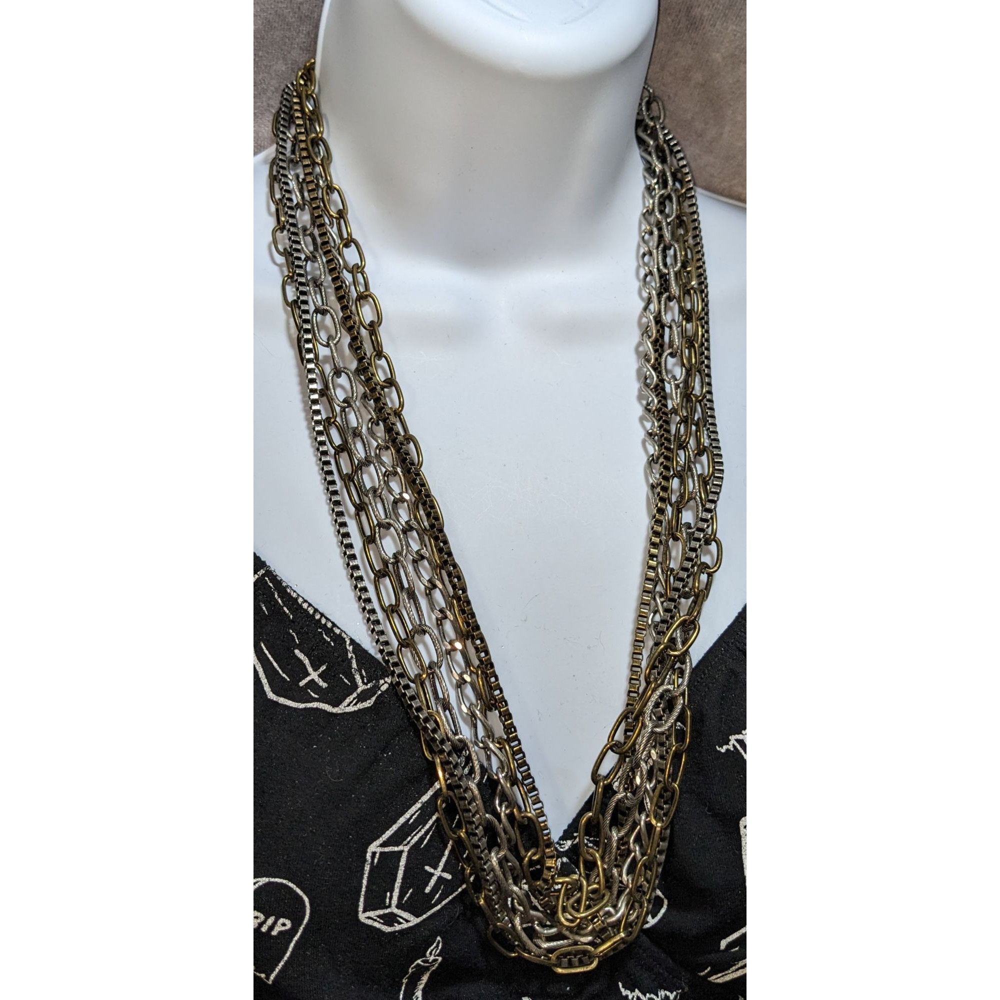 Other Grunge Layered Multi-Strand Chain Necklace In Mixed Metals Size ONE SIZE - 1 Thumbnail
