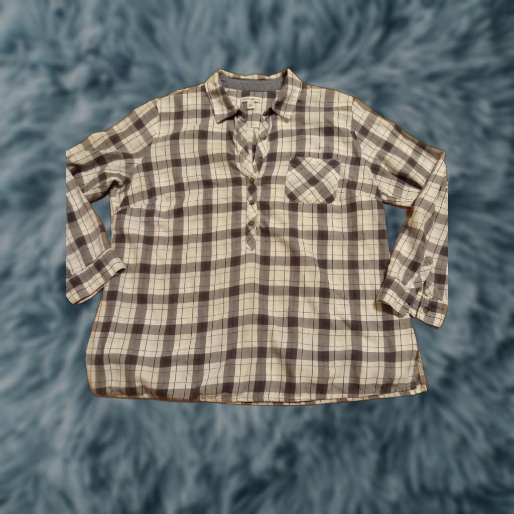 Croft & Barrow VINTAGE Croft & Barrow XL 42" Chest Long Sleeve Women's Top Gray & White Size XL / US 12-14 / IT 48-50 - 1 Thumbnail