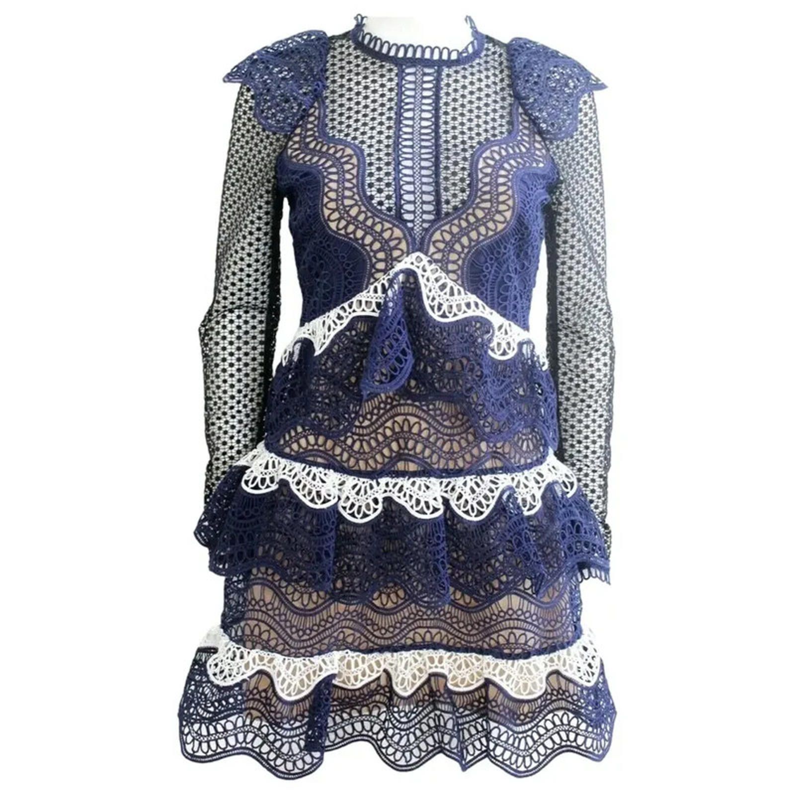Other Self Portrait navy blue guipure lace ruffled mini dress uk 8 Size S / US 4 / IT 40 - 1 Thumbnail