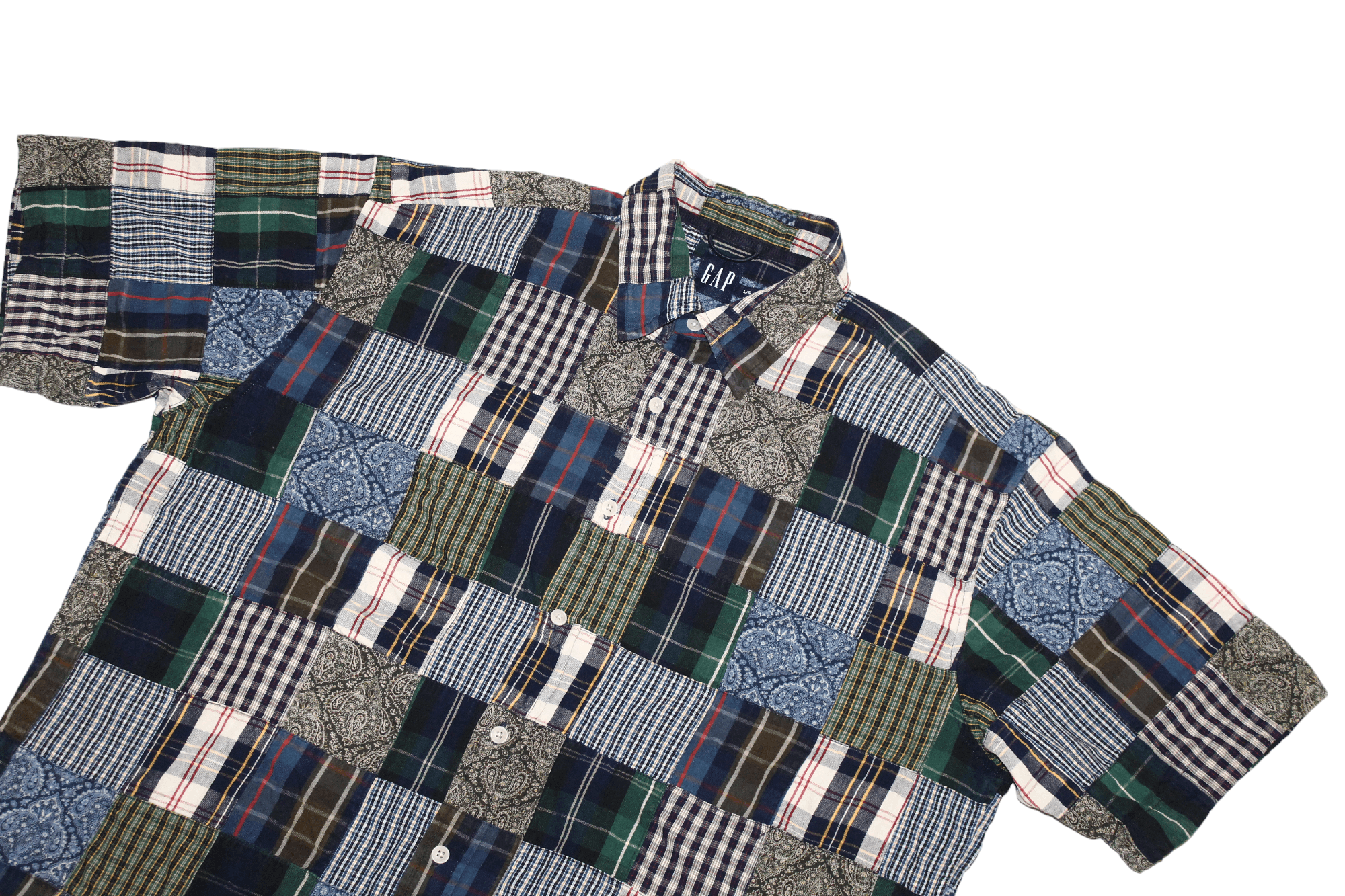 Japanese Brand RARE💥'00 GAP Boro Patchwork Flannel S/S Baggy Shirt Size US L / EU 52-54 / 3 - 3 Thumbnail