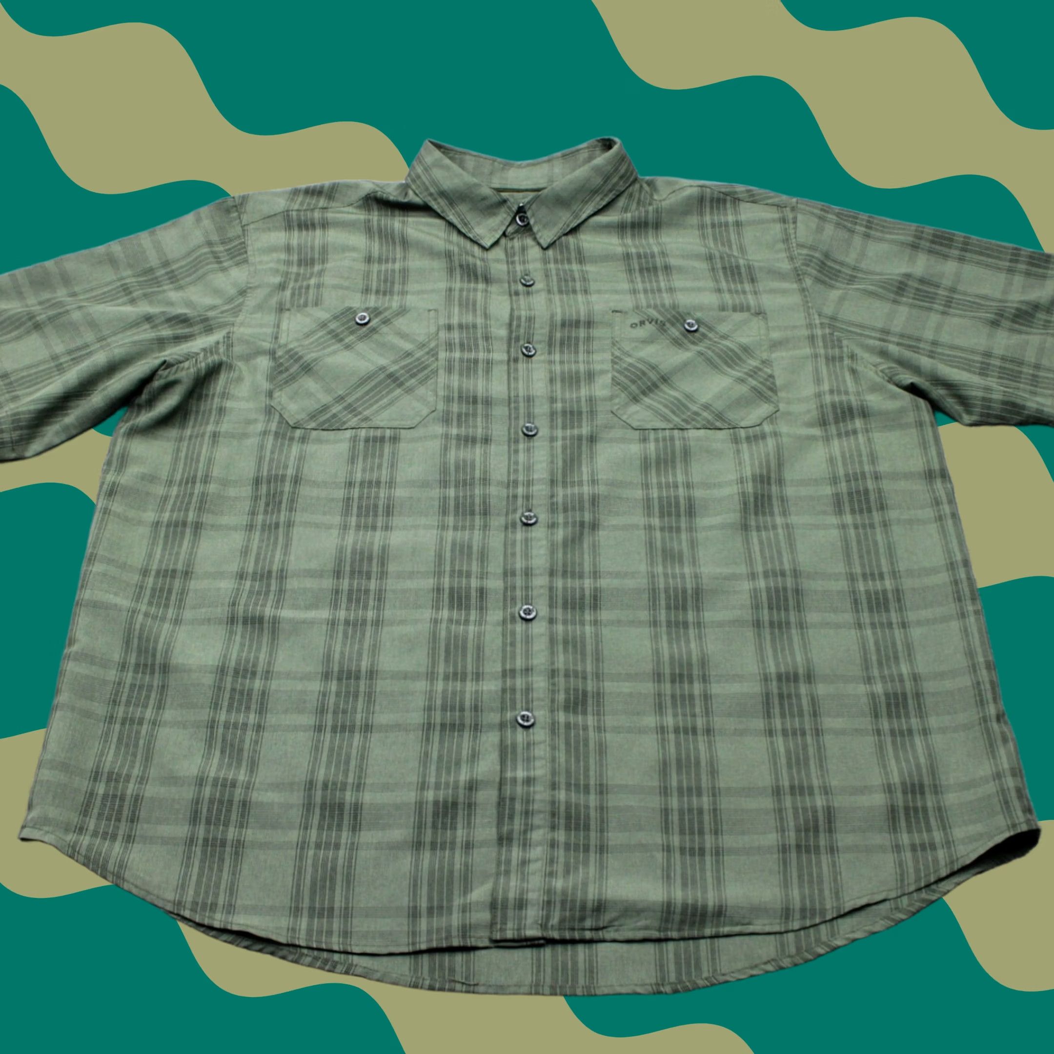 Orvis Orvis Shirt Mens 2XL Green Quick Dry Short Sleeve Button-Up Pockets Polyester Sportsman Theme Classic Outdoor Size US XXL / EU 58 / 5 - 1 Thumbnail