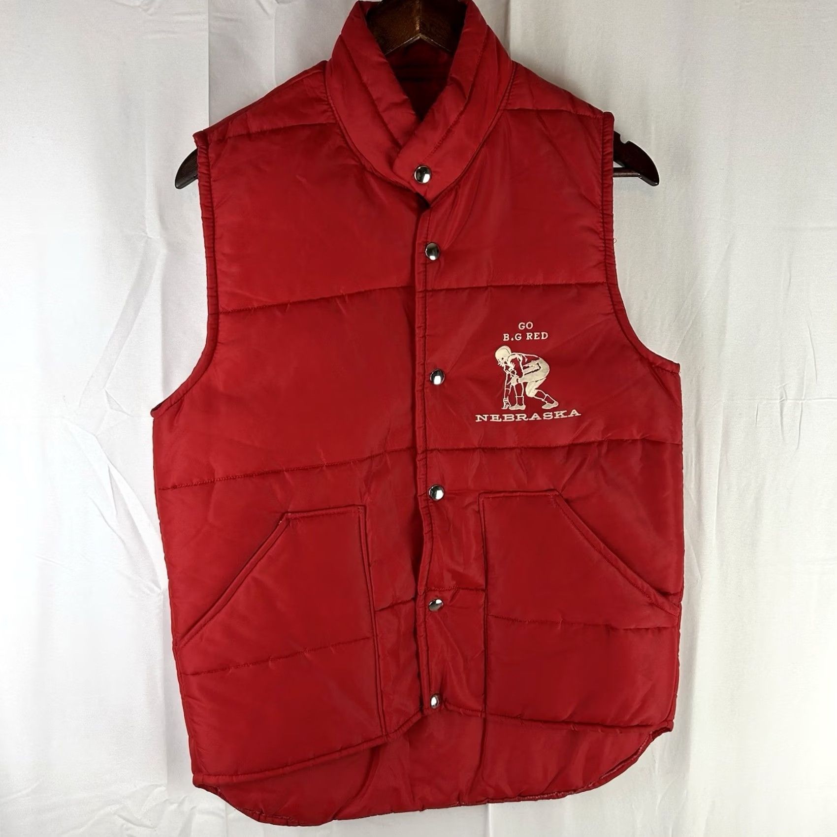 Vintage VTG 80s Nebraska Cornhuskers Artex Puffer Vest Mens Small Snap Button Red Nylon Vest Size US S / EU 44-46 / 1 - 2 Thumbnail