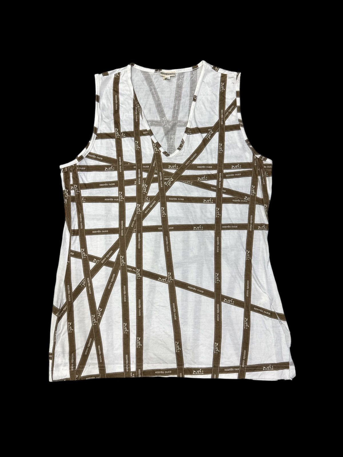 Hermes × Vintage VINTAGE HERMES RIBBON PRINT SLEEVELESS SHIRT TOP Size XL / US 12-14 / IT 48-50 - 1 Thumbnail