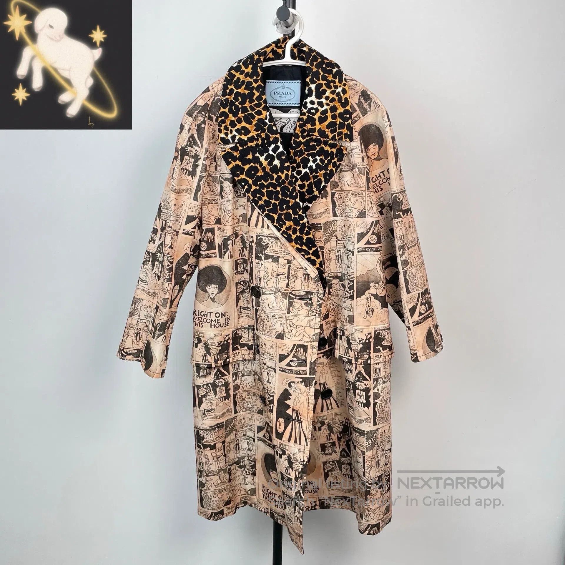 Prada Prada Distressed Poster Print Leopard Print Lapel Coat| Size XS / US 0-2 / IT 36-38 - 1 Thumbnail