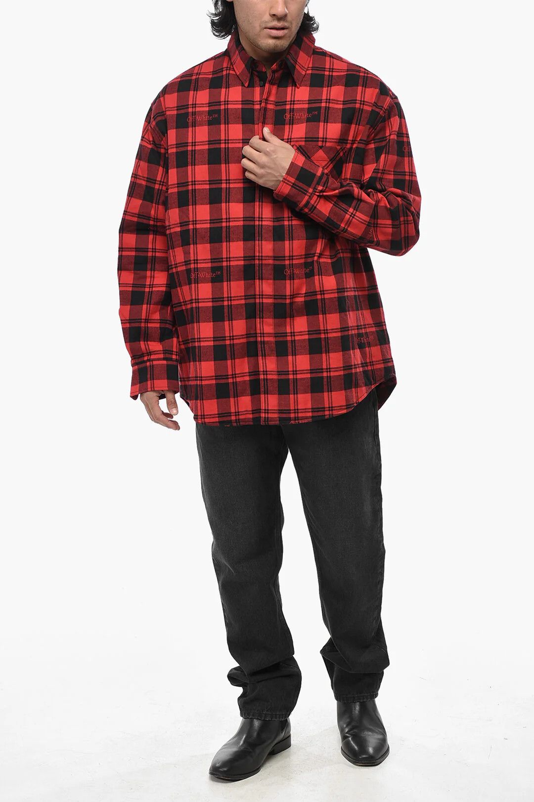 Off-White og1mm0526 Cotton Flannel Padded Overshirt in Red/Black Size US M / EU 48-50 / 2 - 4 Thumbnail