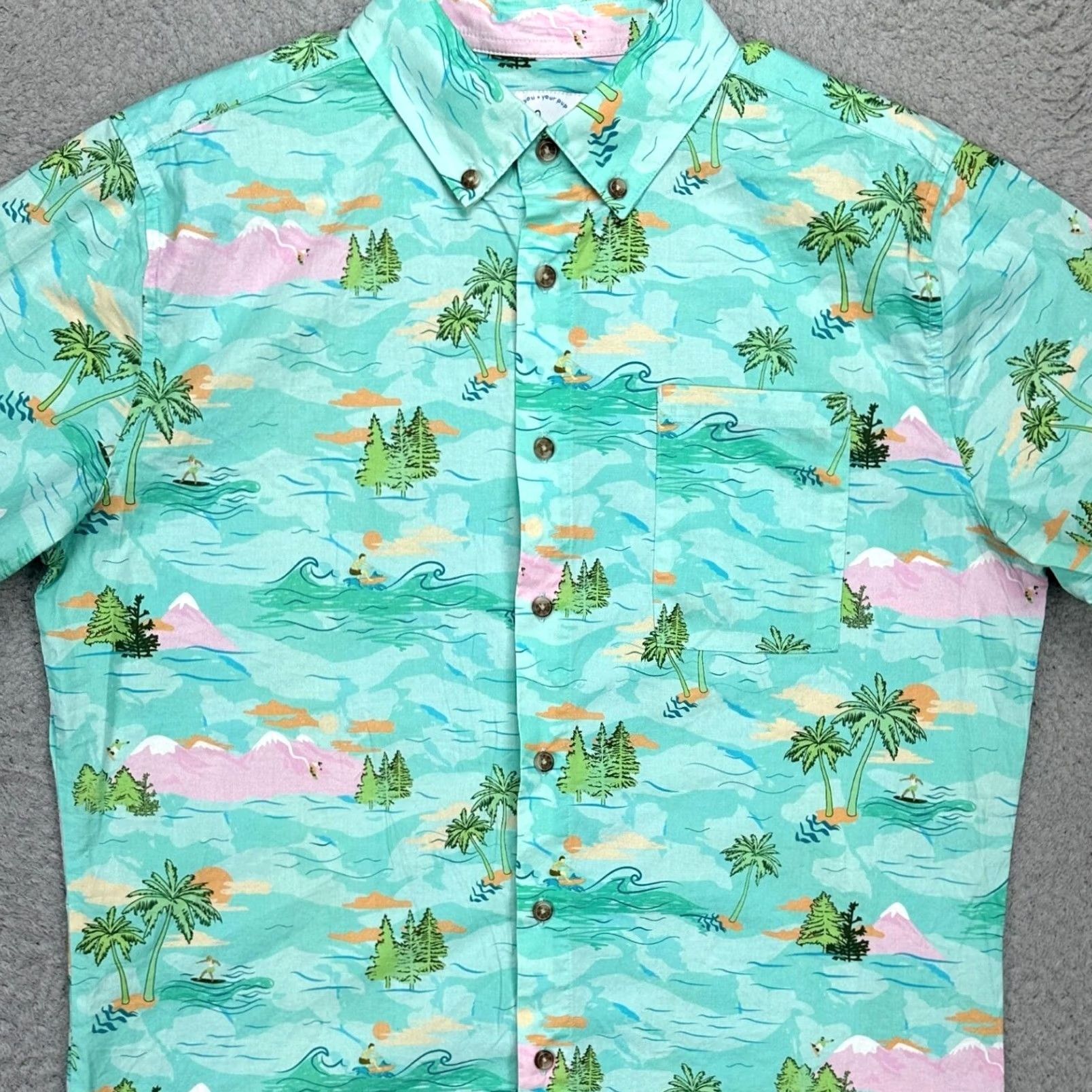 Vintage Dog Threads Button Down Shirt Mens Medium Blue Green Island Short Sleeve Stretch 90s Preppy Geometric Pattern Button-Up Shirt Size US M / EU 48-50 / 2 - 2 Thumbnail