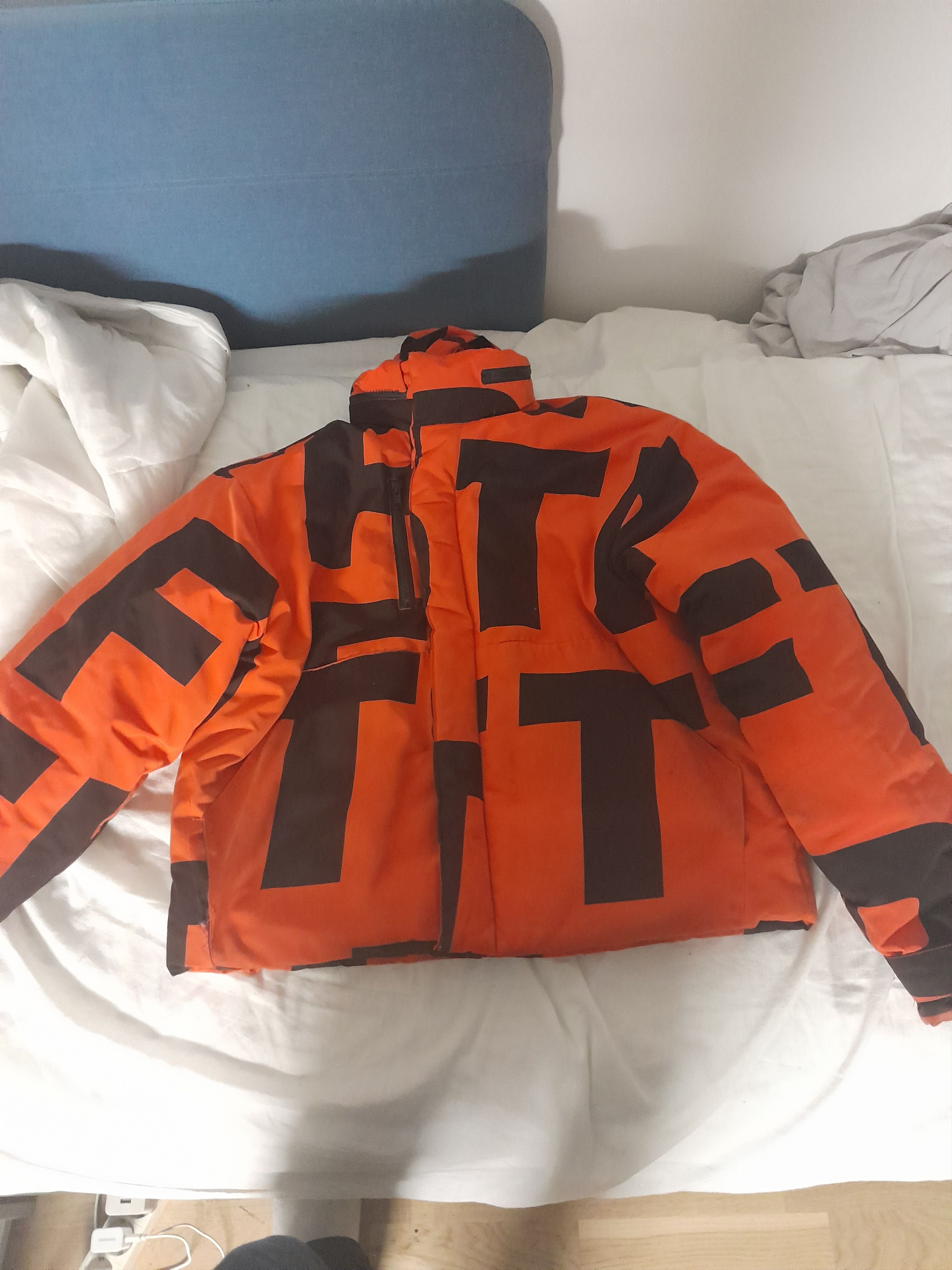 image of Fuck The Population Ftp Jumbo Puffer Jacket Orange in Orange/Black, Men's (Size Medium)