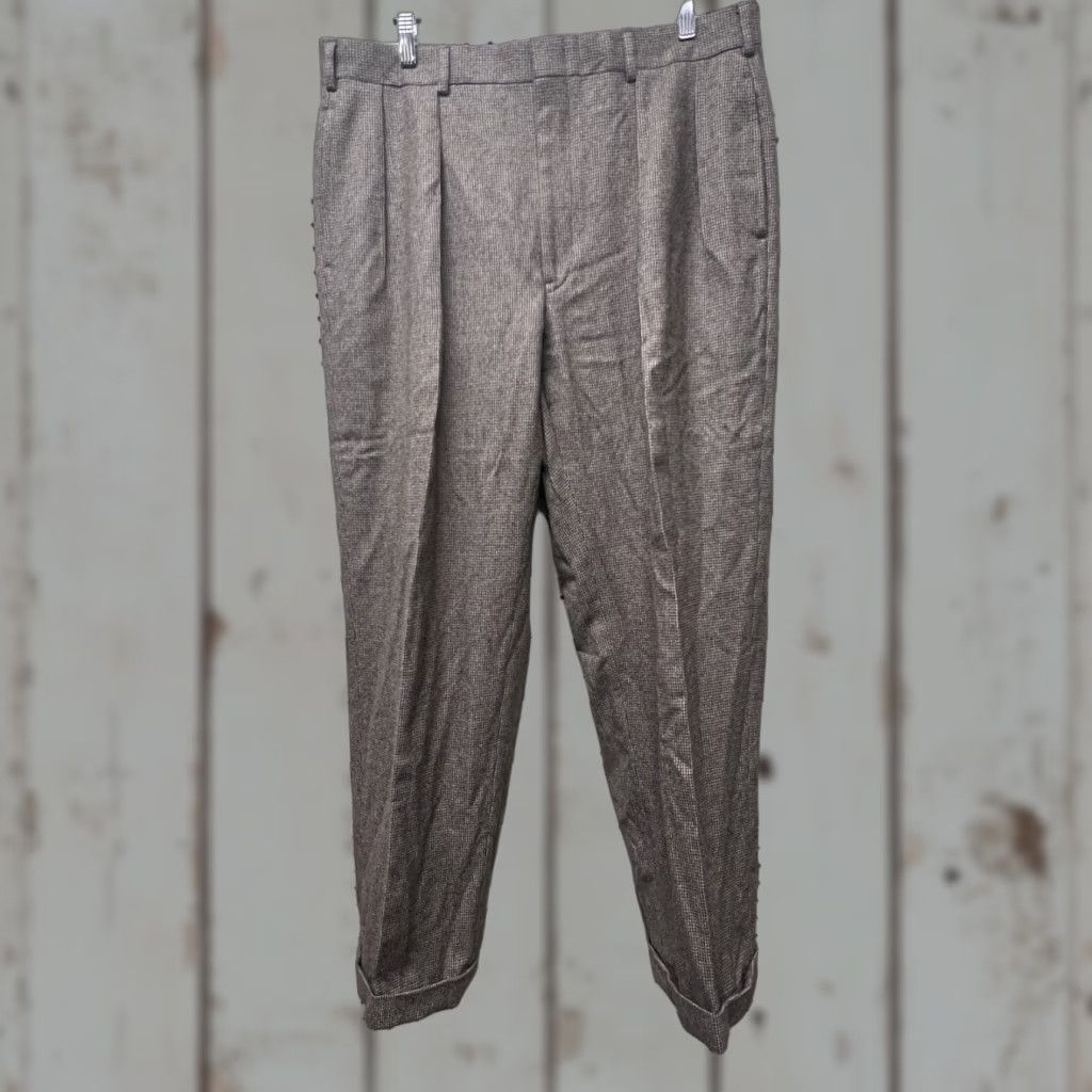 Polo Ralph Lauren VINTAGE Polo Ralph Lauren Mens Pleated Houndstooth Wool Pants 35x32 Cuffed Straight Dress Pants Brown 35 Regular Wool Mens Size US S / EU 44-46 / 1 - 1 Thumbnail
