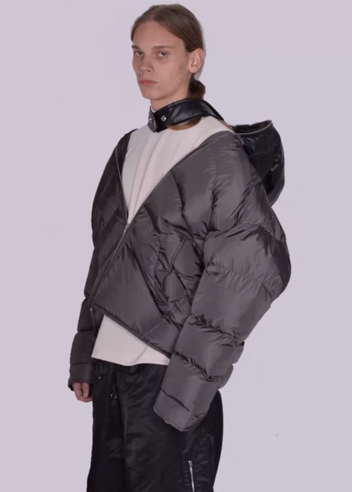 Random Identities Random Identities Leather Panel Hooded Puffer Jacket Size US M / EU 48-50 / 2 - 5 Thumbnail