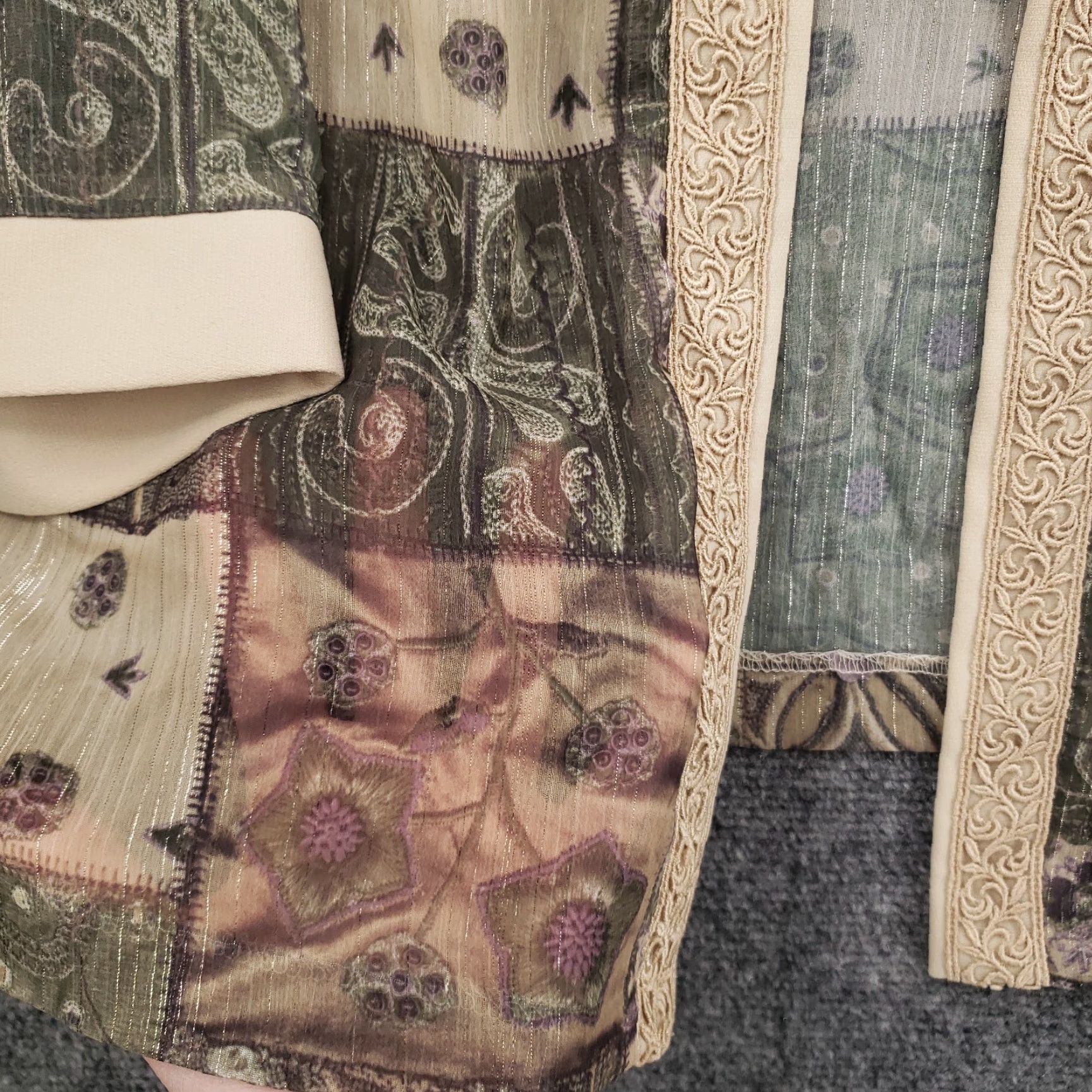 Vintage VINTAGE R&M Richards Petite Patchwork Top Womens 14P Beige Paisley Boho 3/4 Sleeve Button-Up Shirt 80s 90s Womens Size XL / US 12-14 / IT 48-50 - 3 Thumbnail