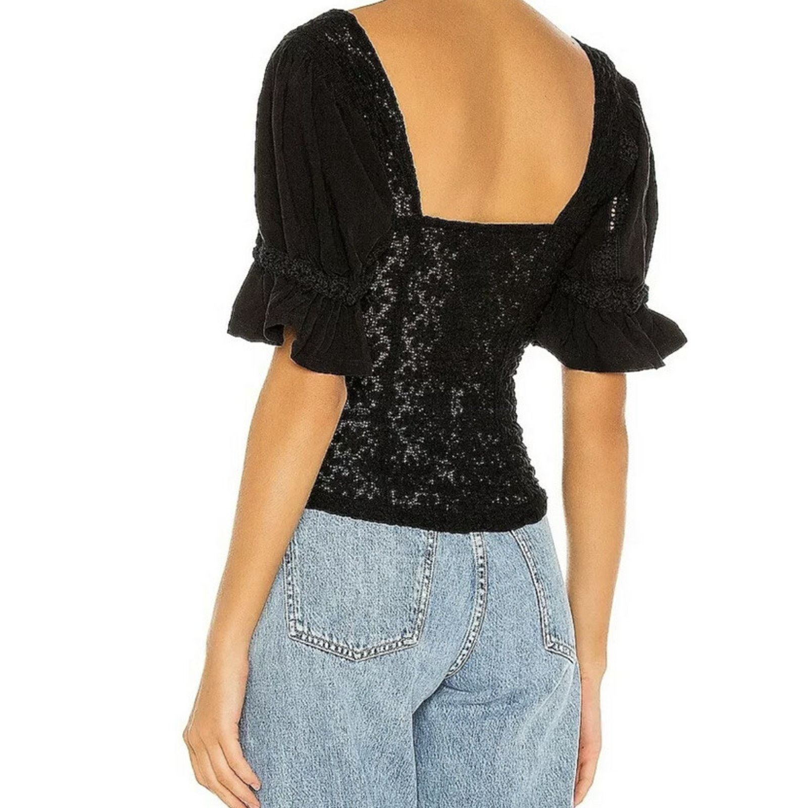 Free People Free People Spring Fling Crochet Top Black women A002085 Size L / US 10 / IT 46 - 8 Thumbnail