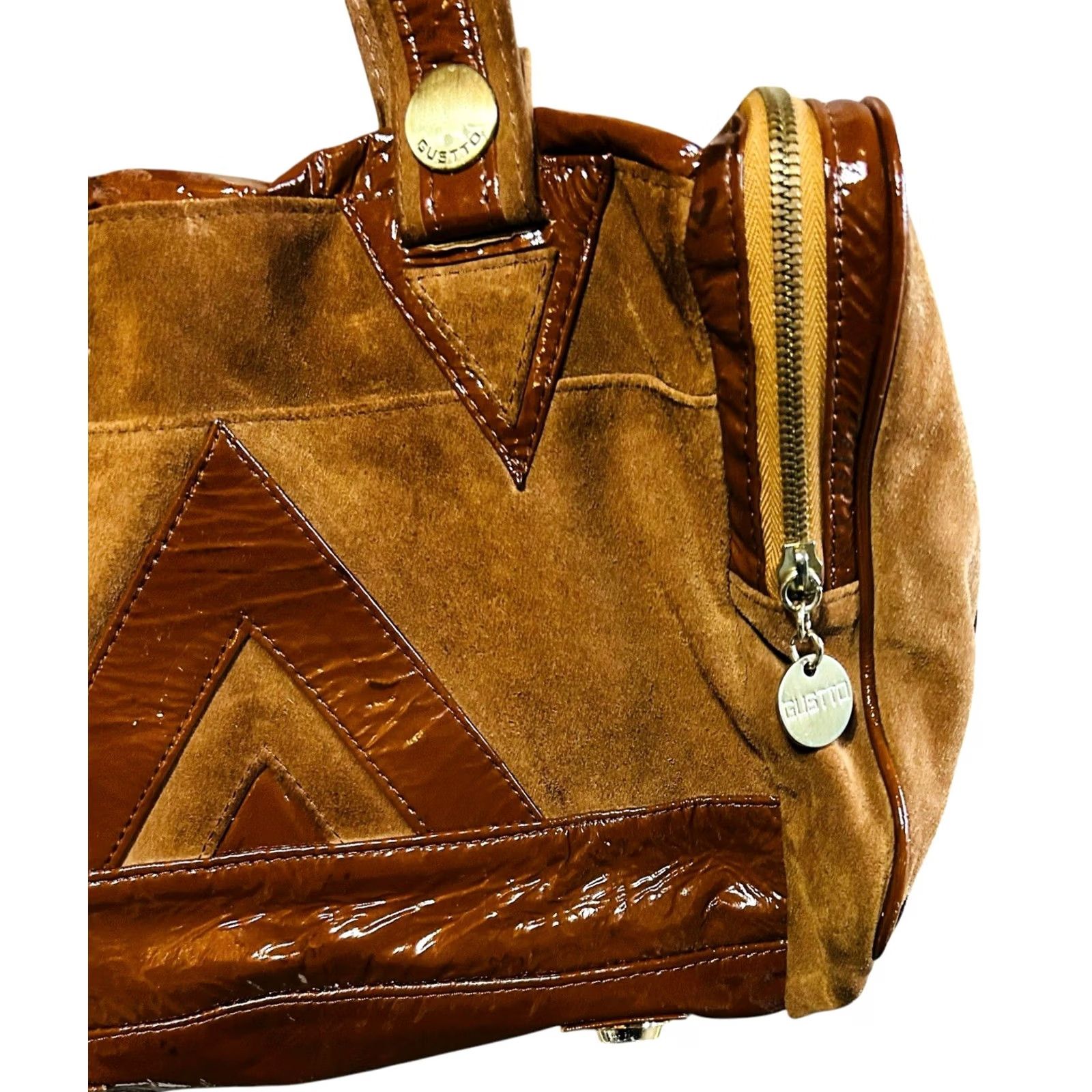 Vintage VINTAGE Gustto Y2K Brown Suede & Vinyl Purse Women’s Shoulder Hand Bag Stained Size ONE SIZE - 4 Thumbnail