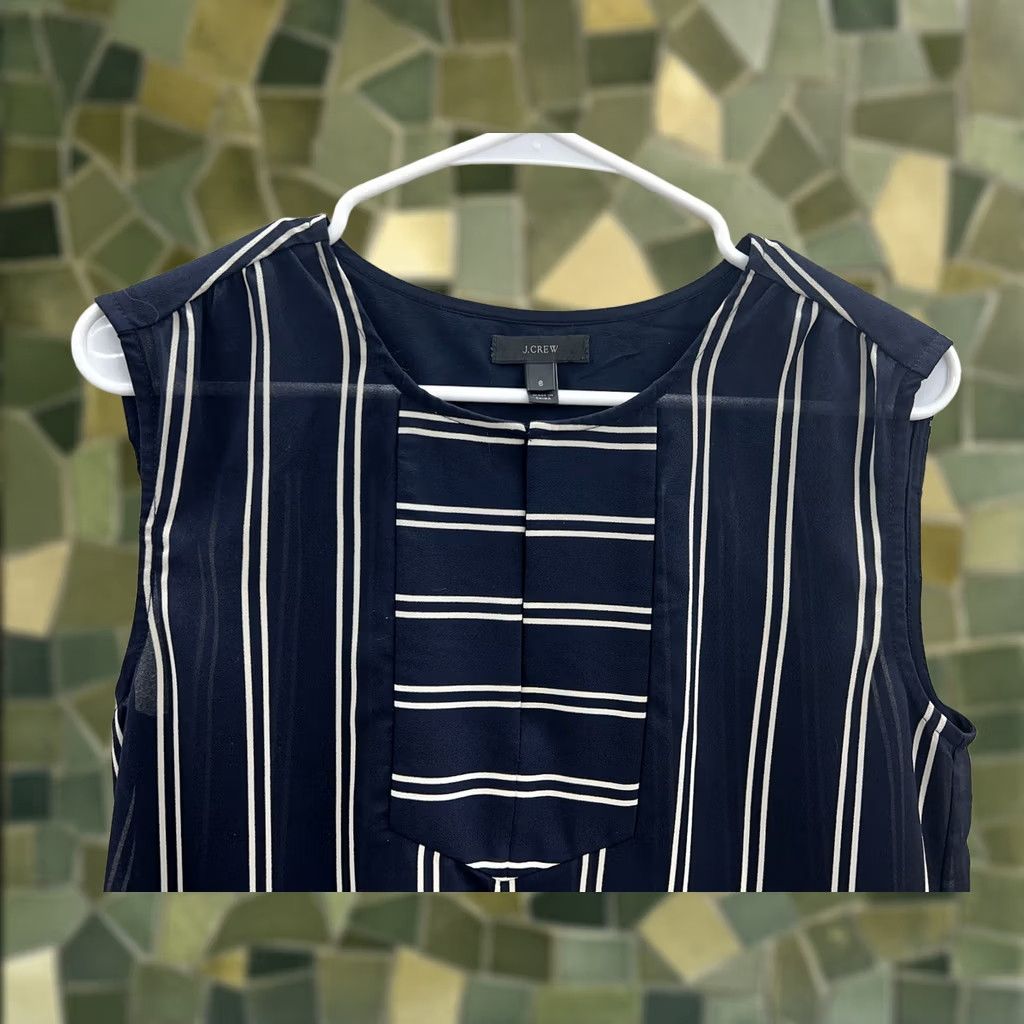 J.Crew Womens J. Crew Tank Top Size 6 Blue with White Strips Sleeveless Tank Top, Casual, Party/Cocktail, Regular, Blue, Striped, 6, J.CREW, Women, Tank Size M / US 6-8 / IT 42-44 - 1 Thumbnail