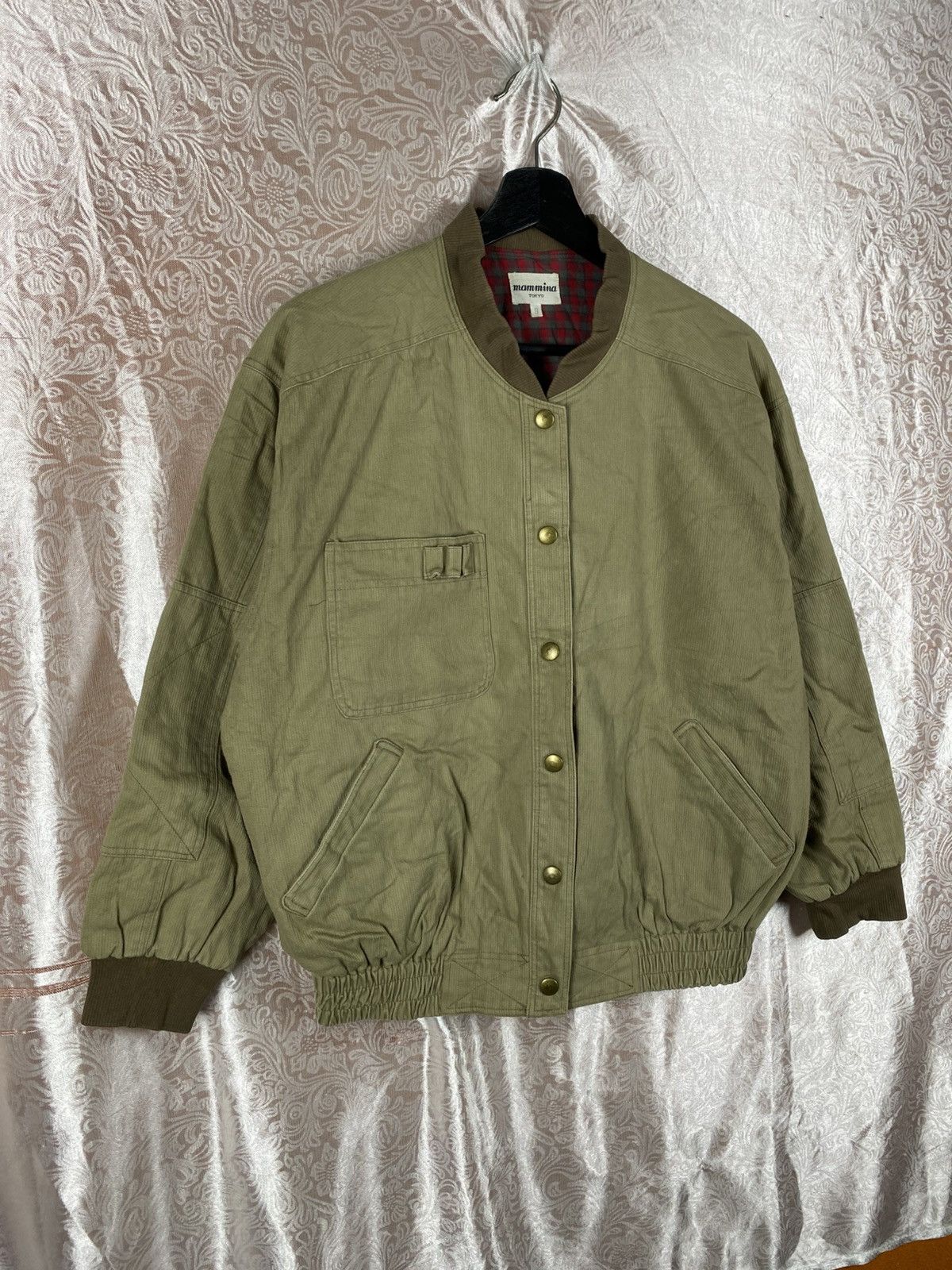 Japanese Brand Mammima Tokyo Olive Bomber Plaid Lining Cropped Workwear Size M / US 6-8 / IT 42-44 - 5 Thumbnail