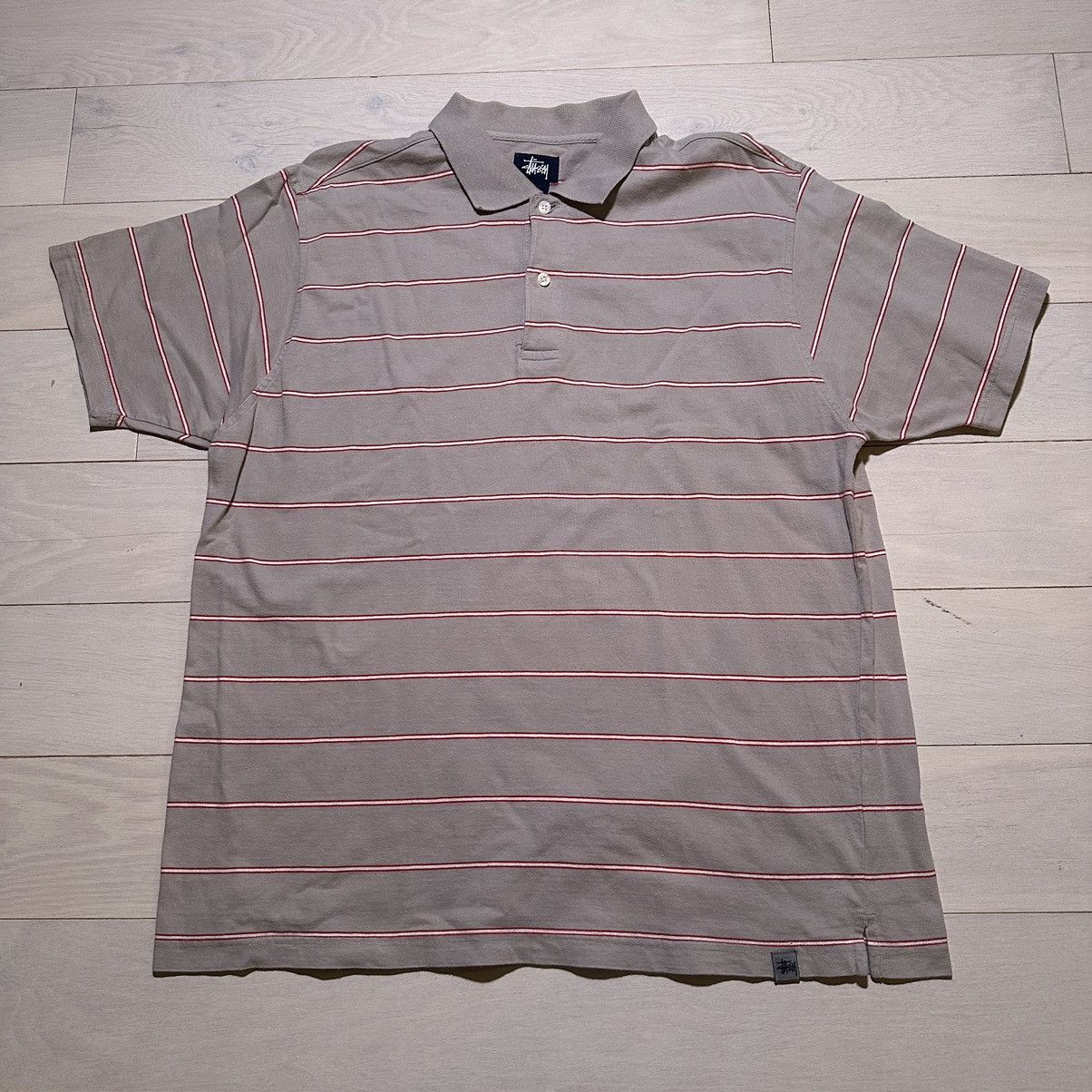 Image of Y2K 2002 Vintage Stussy Polo Shirt XL Tee in Grey, Men's