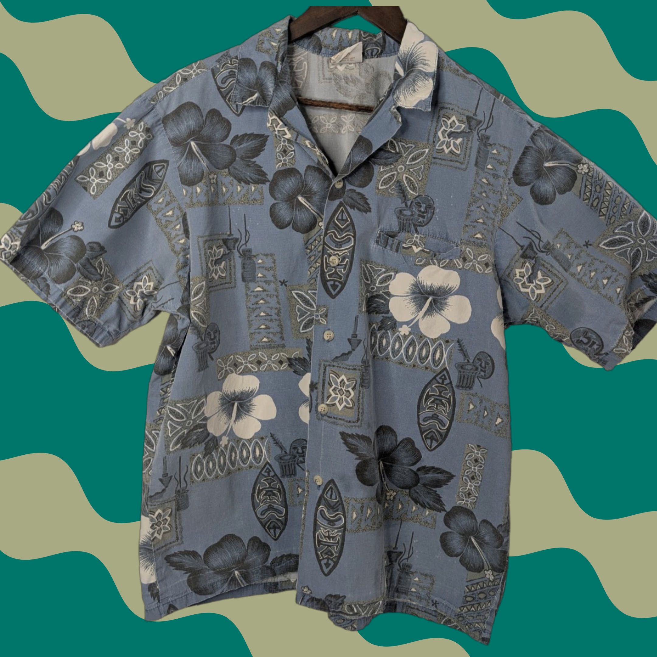 Vivobarefoot VTG Go Barefoot Camp Collar Shirt Mens Large Blue Hibiscus Floral Hawaiian Aloha Size US L / EU 52-54 / 3 - 1 Thumbnail