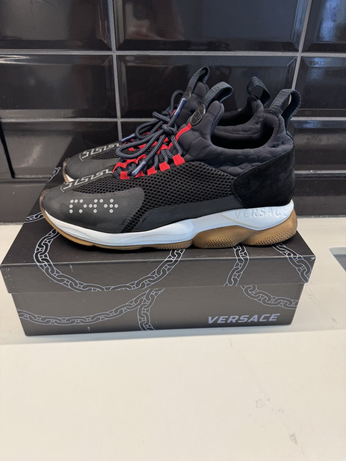 Versace Versace Cross Chainer Sneakers – Black/Red size 13 Size US 13 / EU 46 - 2 Thumbnail