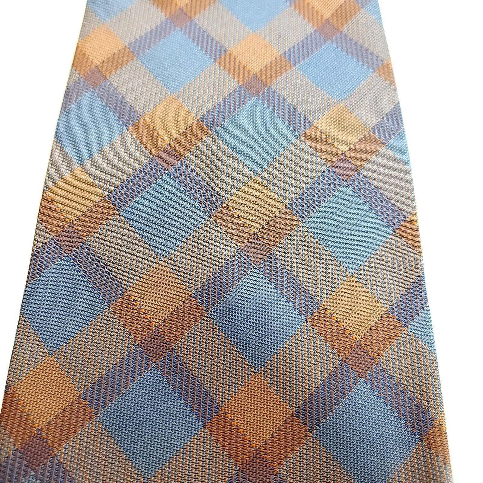 Designer Anselmo Dionisio Orange Blue Plaid Woven Wide Silk Tie Size ONE SIZE - 2 Thumbnail