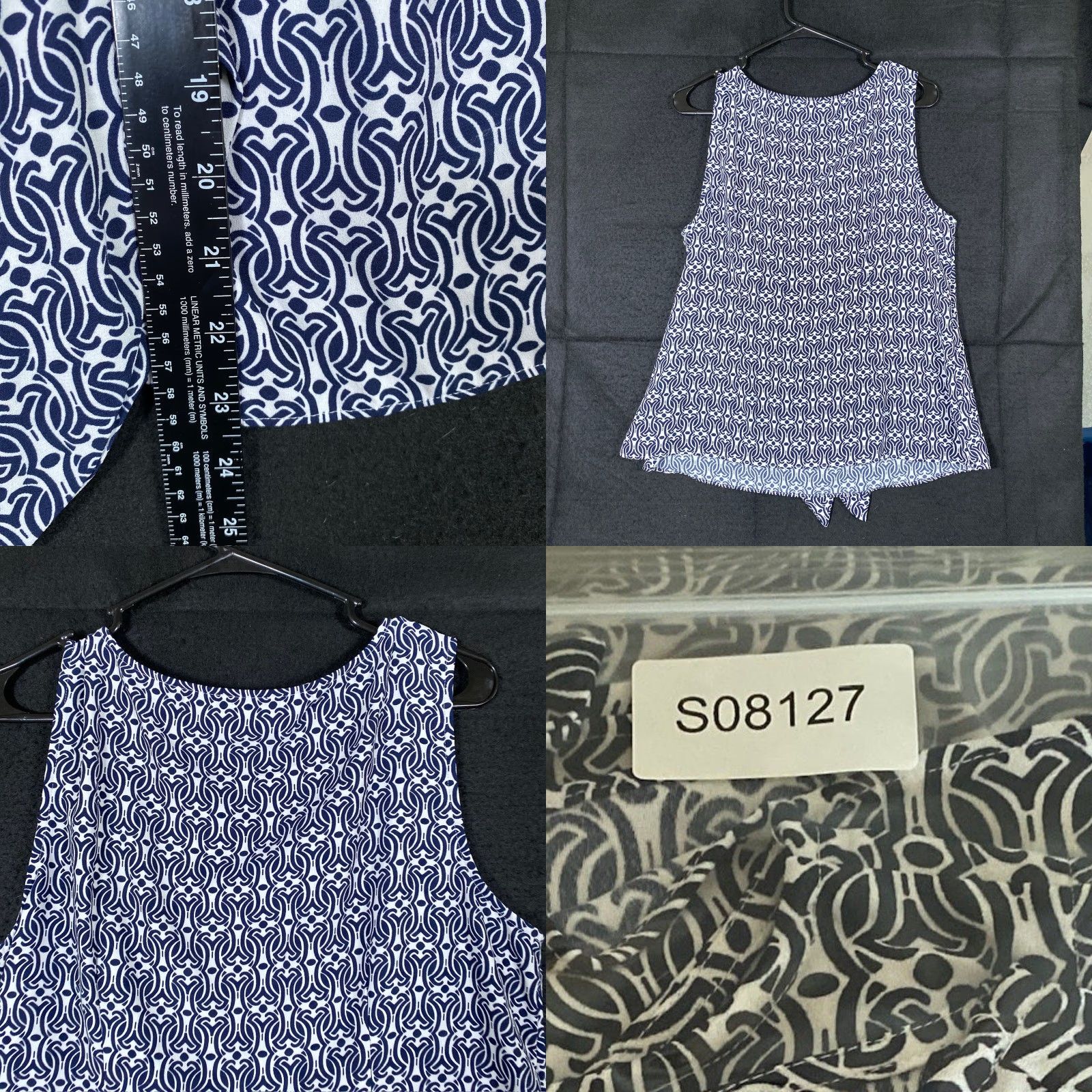 Talbots Talbots Womens Blouse Blue White Geometric Tie Twist Sleeveless Side Zip Large Size L / US 10 / IT 46 - 8 Thumbnail