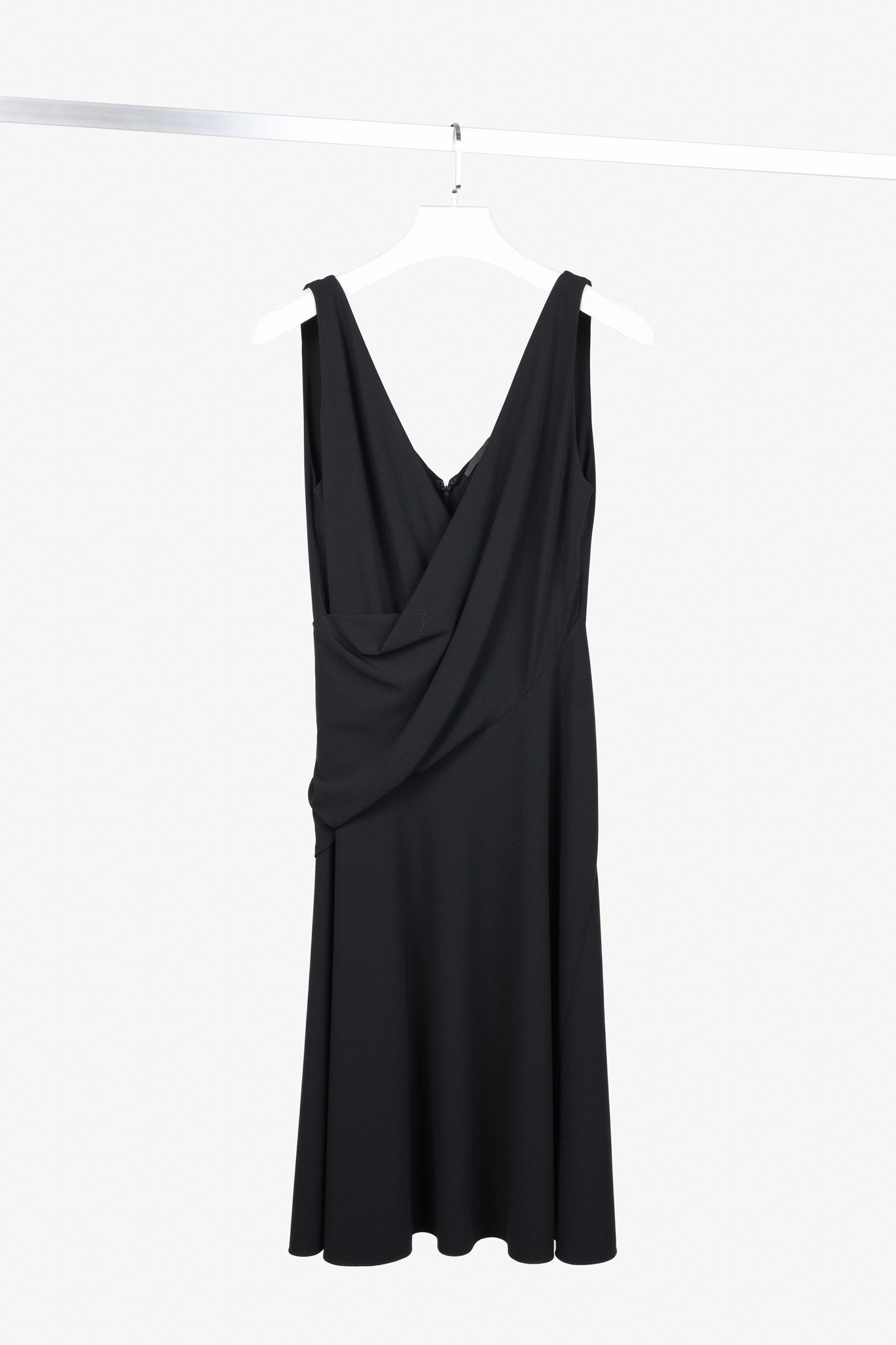 Donna Karan Donna Karan Black Drape Front Wool Dress Size M / US 6-8 / IT 42-44 - 1 Thumbnail