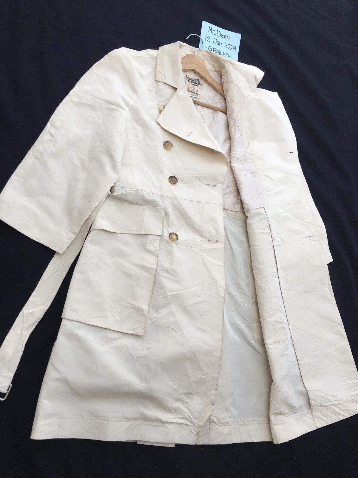 Hermes Vintage 90s HERMÈS Trench Coat Double Breasted Coat Size M / US 6-8 / IT 42-44 - 9 Thumbnail