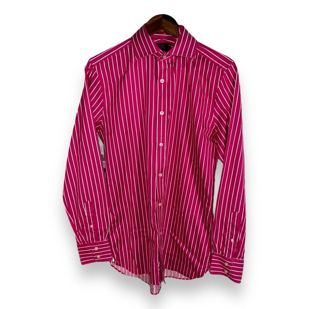 slim fit dress slacks Mens Cotton Blue Striped Slim Fit Spread Collar Wrinkle Free Dress Shirt main image 1