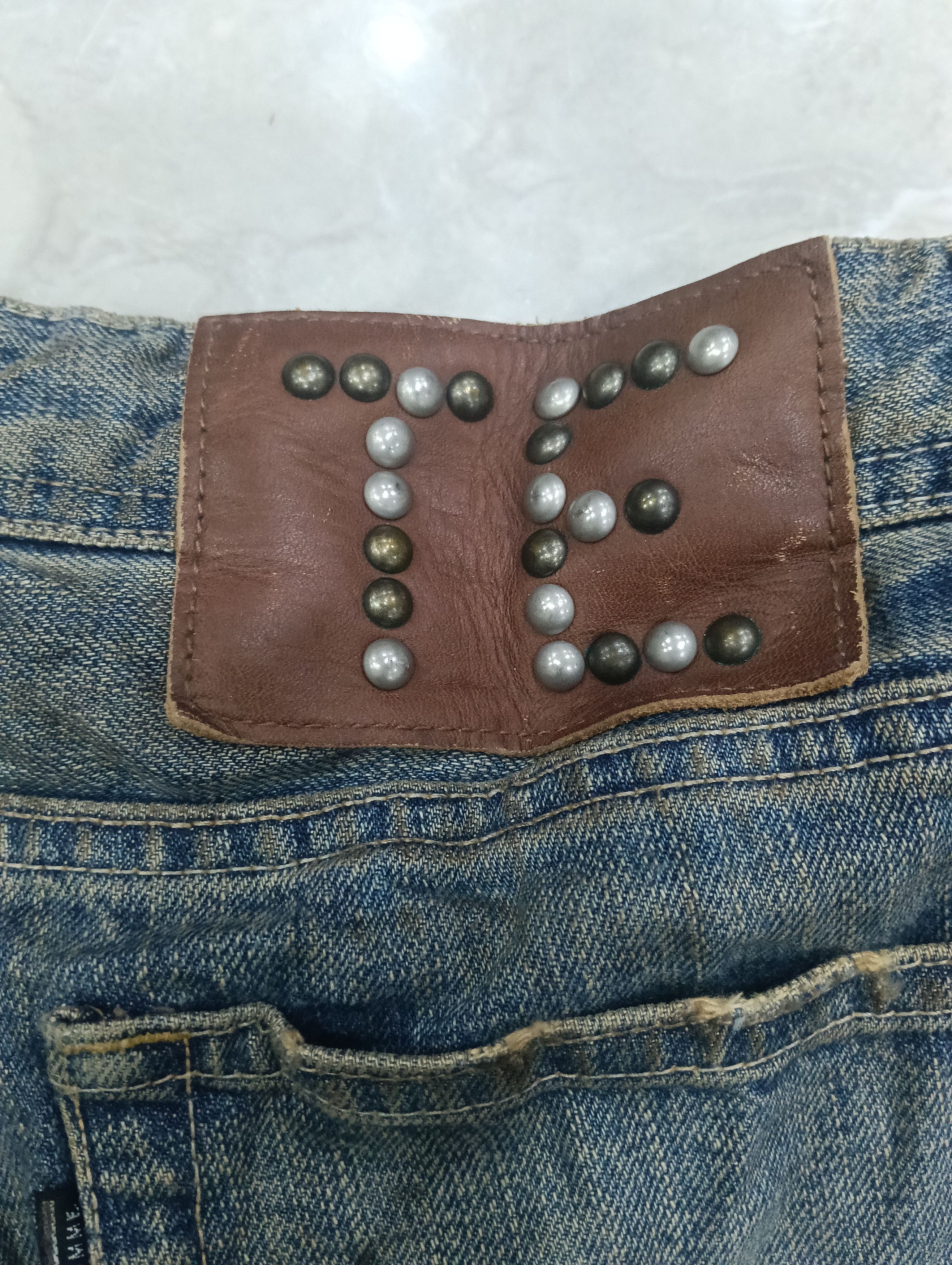 Issey Miyake Tete Homme Thrashed Sick Denim Studded Bootcut Size 33" - 12 Thumbnail