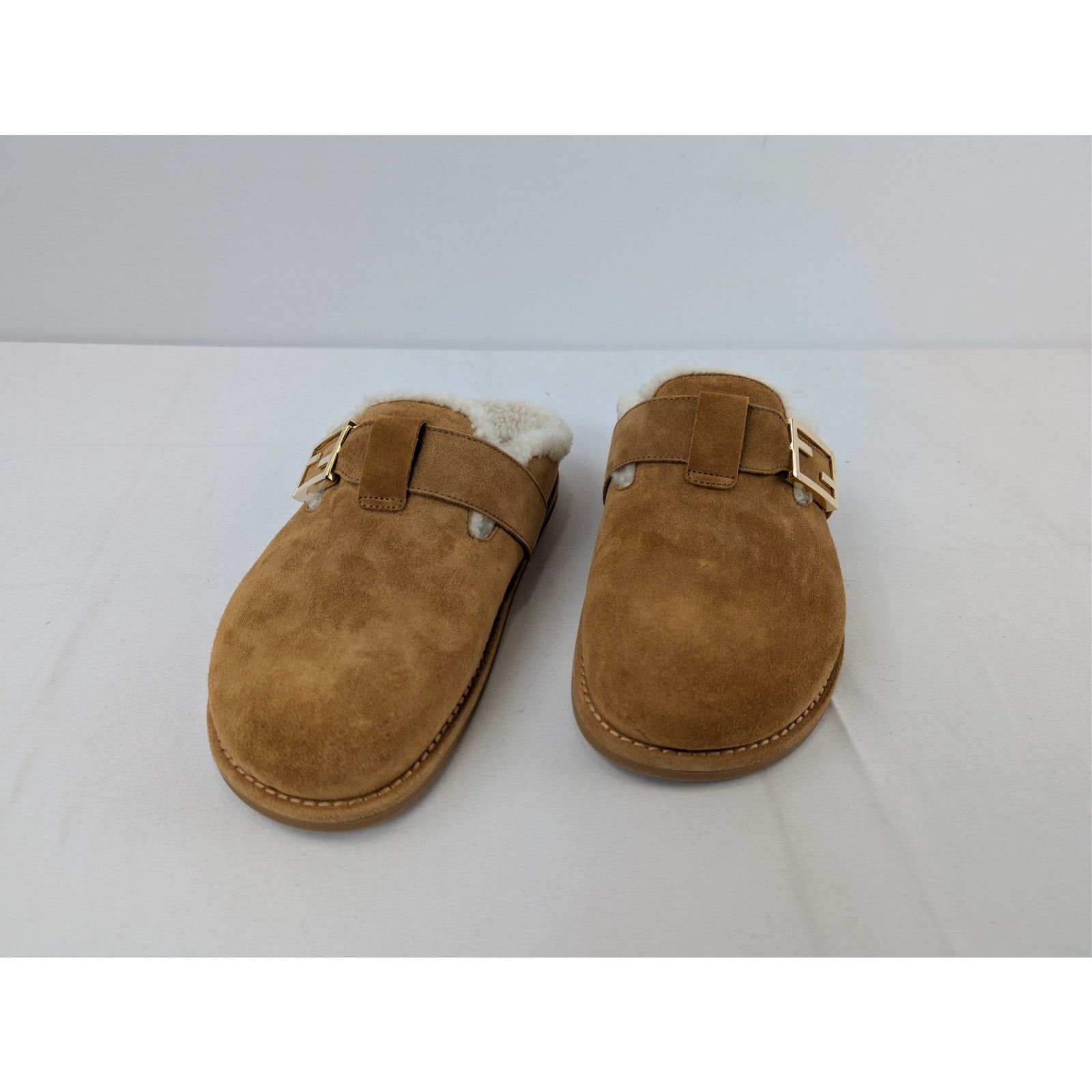Fendi o1rshd1 Leather Feel Suede Shearling Slippers Caramel Brown Size US 8 / IT 38 - 9 Thumbnail