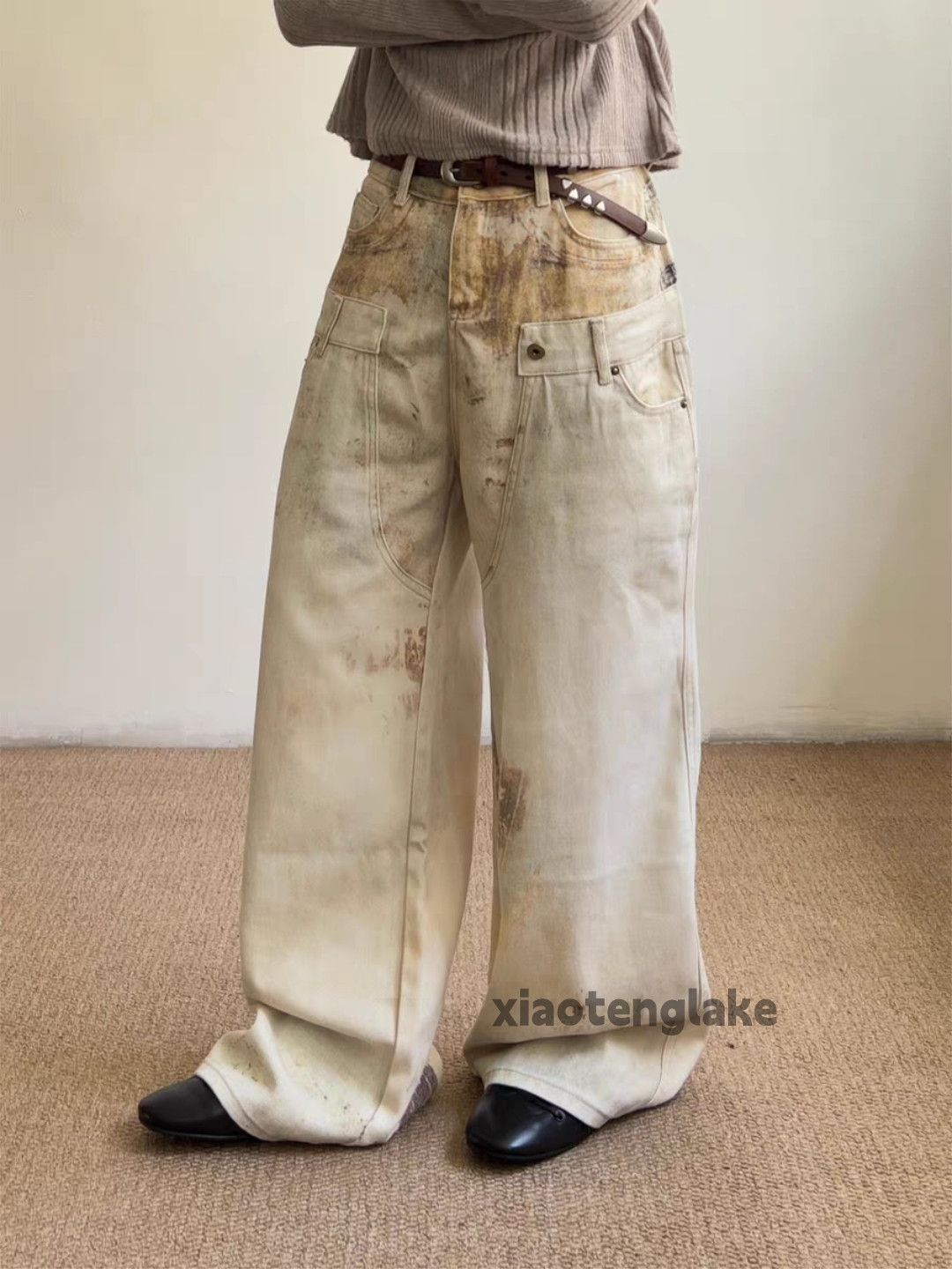 Jean zx faded distressed wide Leg flared hiphop Stain jeans Size US 30 / EU 46 - 3 Thumbnail