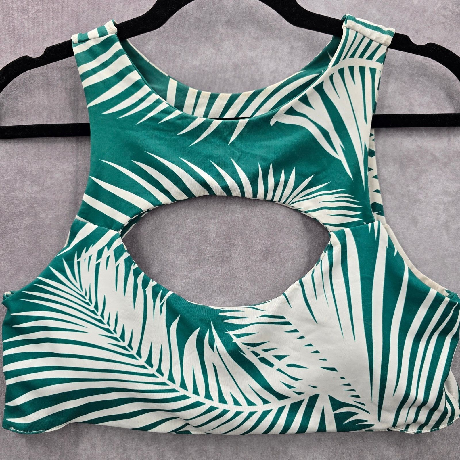Other Green White Tropical Leaf Cutout Bikini Top Swimwear Medium Size ONE SIZE - 6 Thumbnail