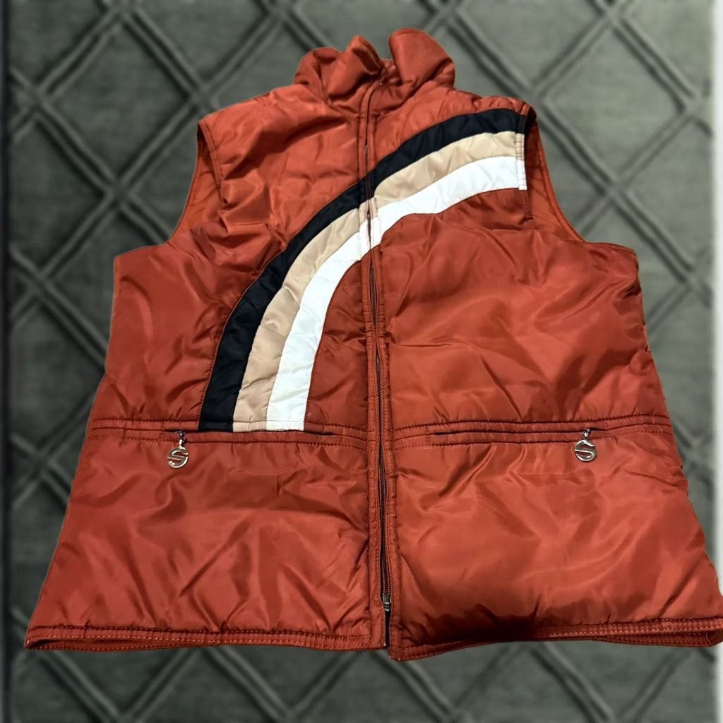 Rainbow VTG 1970s SASKA SKIWEAR Womens Large Reversible Vest Rainbow Chevron Zip Pockets Size L / US 10 / IT 46 - 1 Thumbnail
