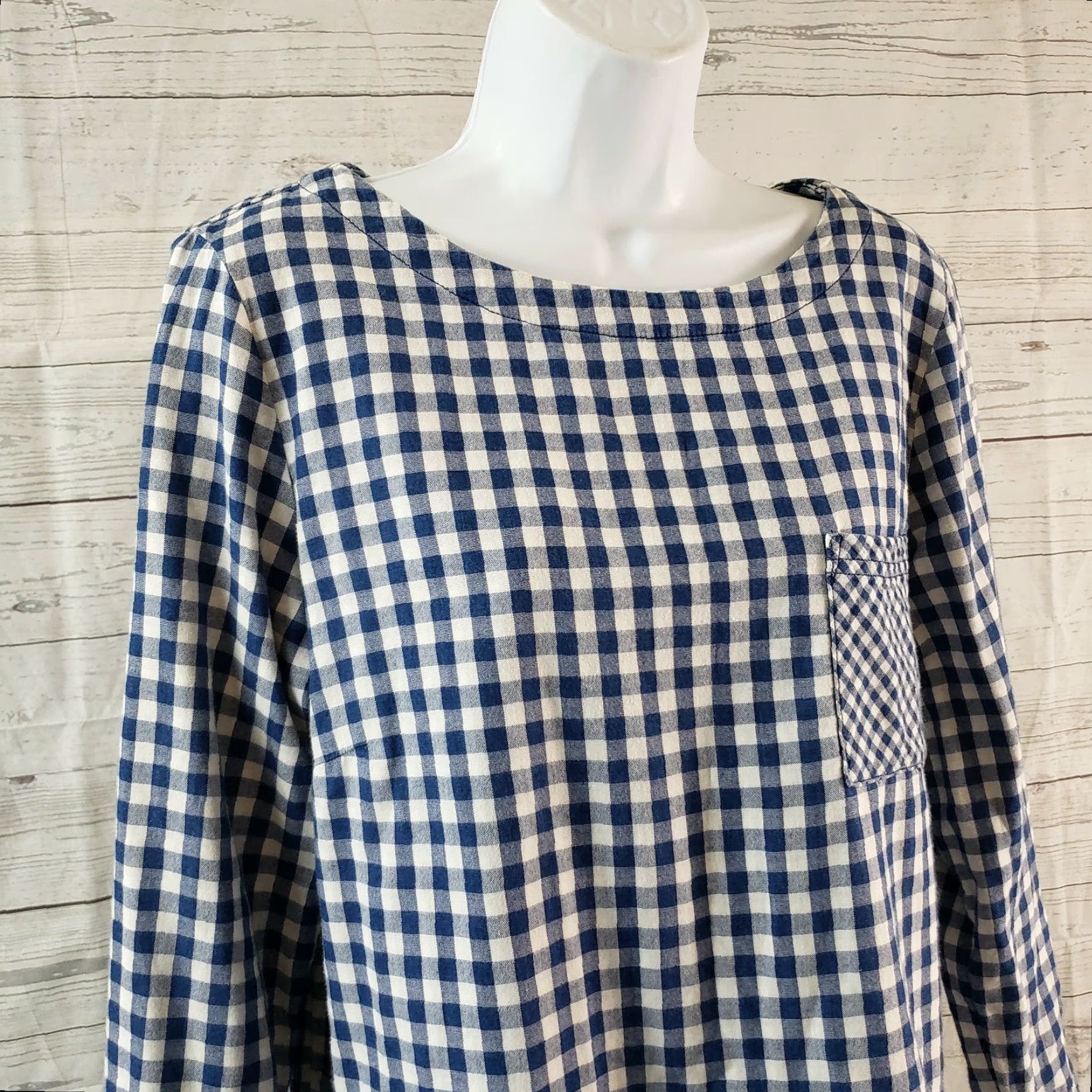 J. Jill J Jill Womens Top M Blue White Gingham Back Buttons Long Sleeve Cotton Blouse Size M / US 6-8 / IT 42-44 - 2 Thumbnail
