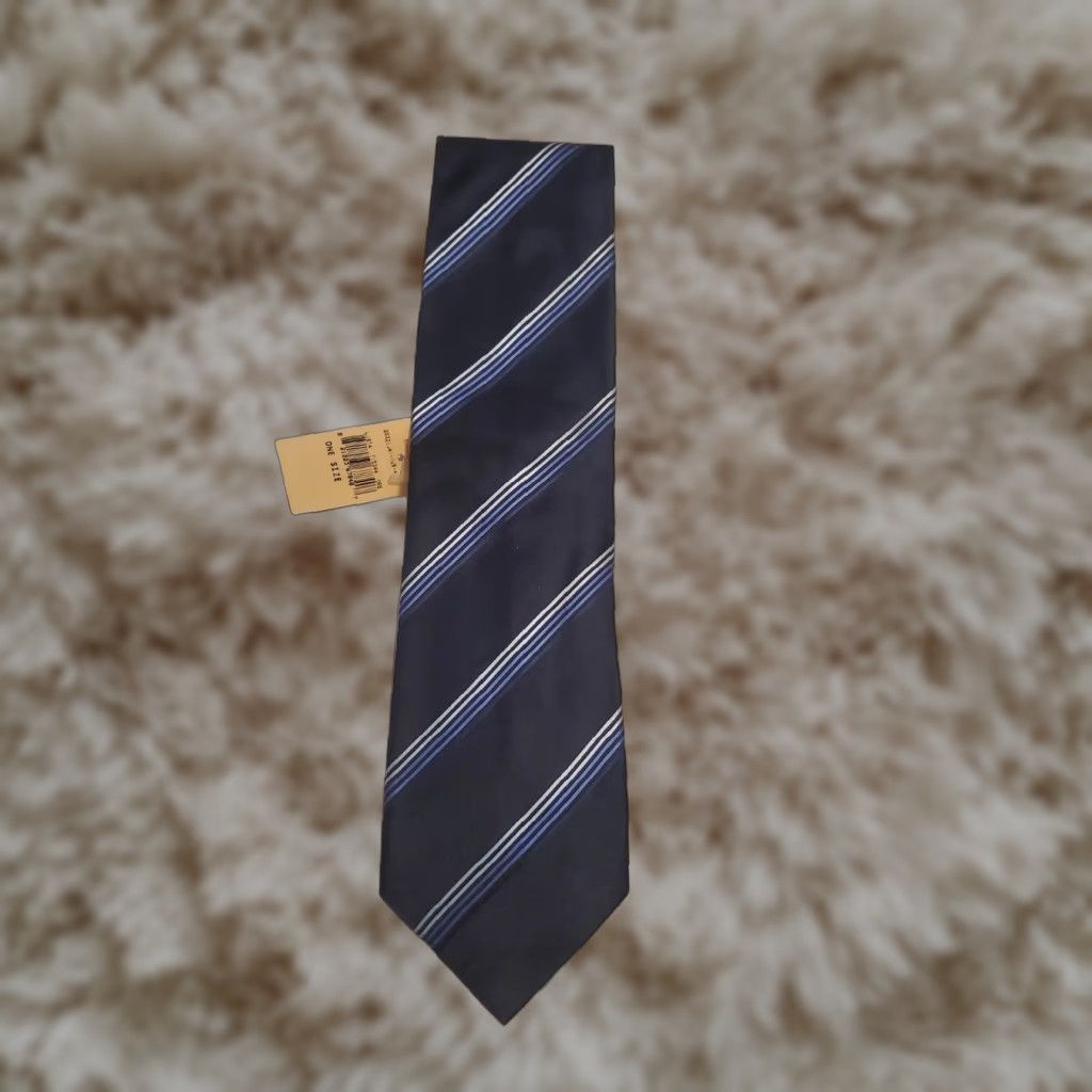 VINTAGE Ermenegildo Zegna Necktie Navy White Stripes Silk & Cotton Made in Italy NWT