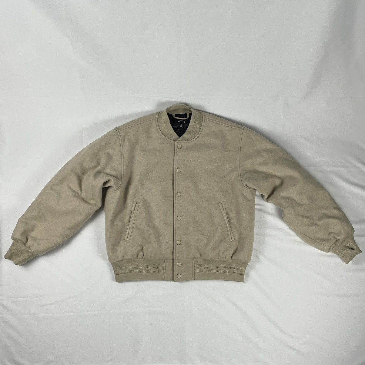 image of Stussy Sport Melton Wool Varsity Jacket in Kaki, Men's (Size Small)