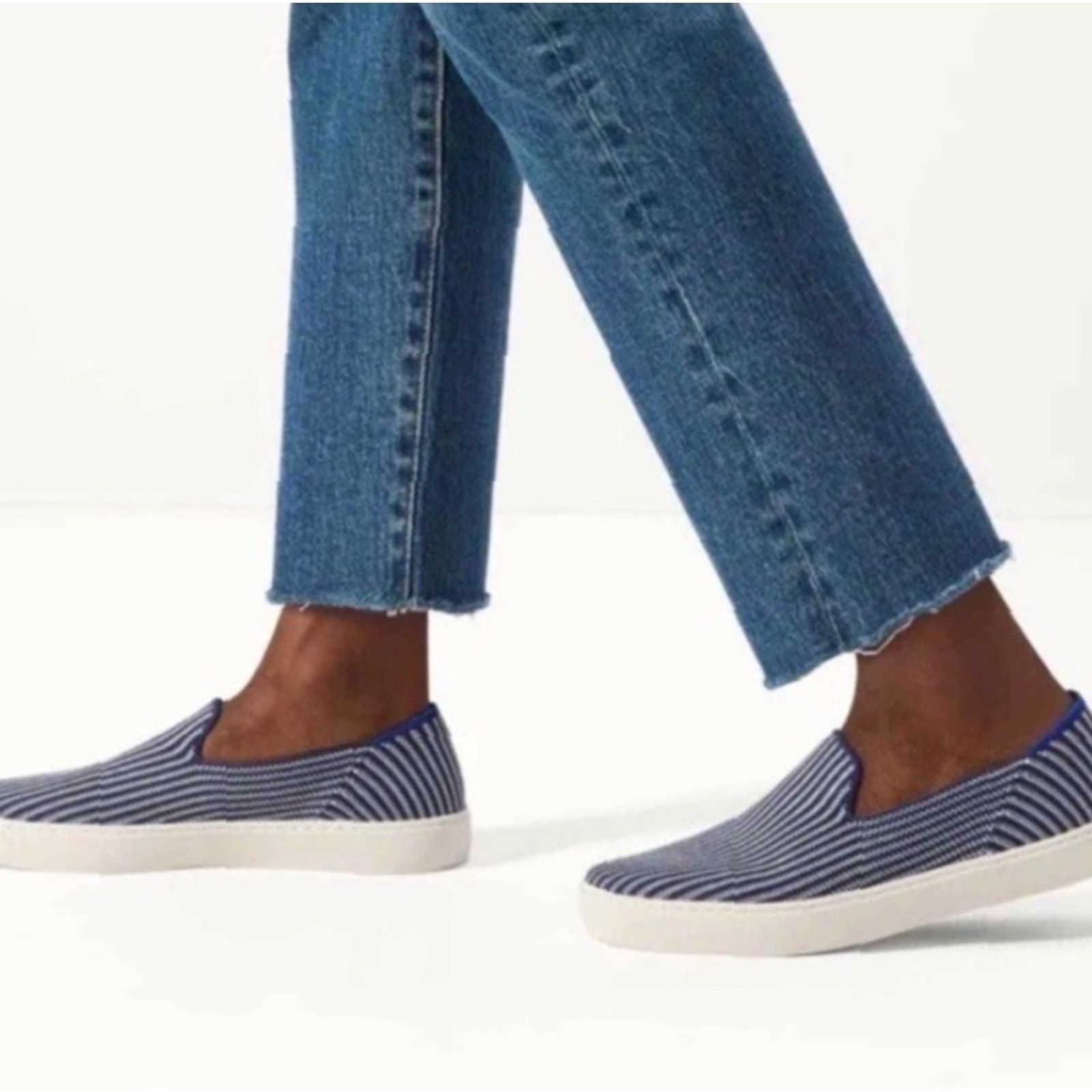Rothy's ROTHY'S Riviera Pinstripe Slip On Sneakers Womens 8.5 Blue Pinstripe Slip On Casual Sneaker 39 EU 6 UK Size US 6 / IT 36 - 2 Thumbnail