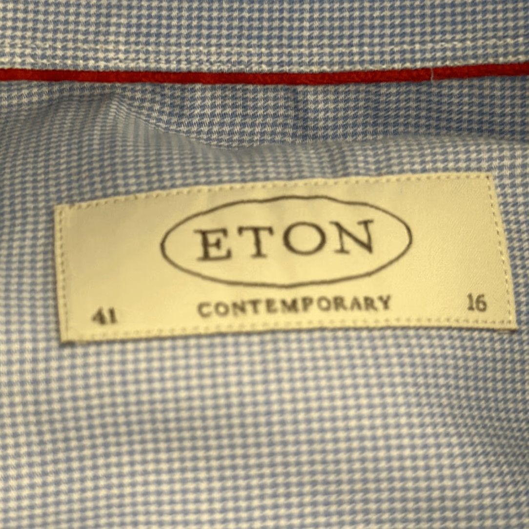 Eton ETON Shirt Mens Contemporary Blue Houndstooth Button Up Long Sleeve Cotton 41 16 Size US L / EU 52-54 / 3 - 8 Thumbnail