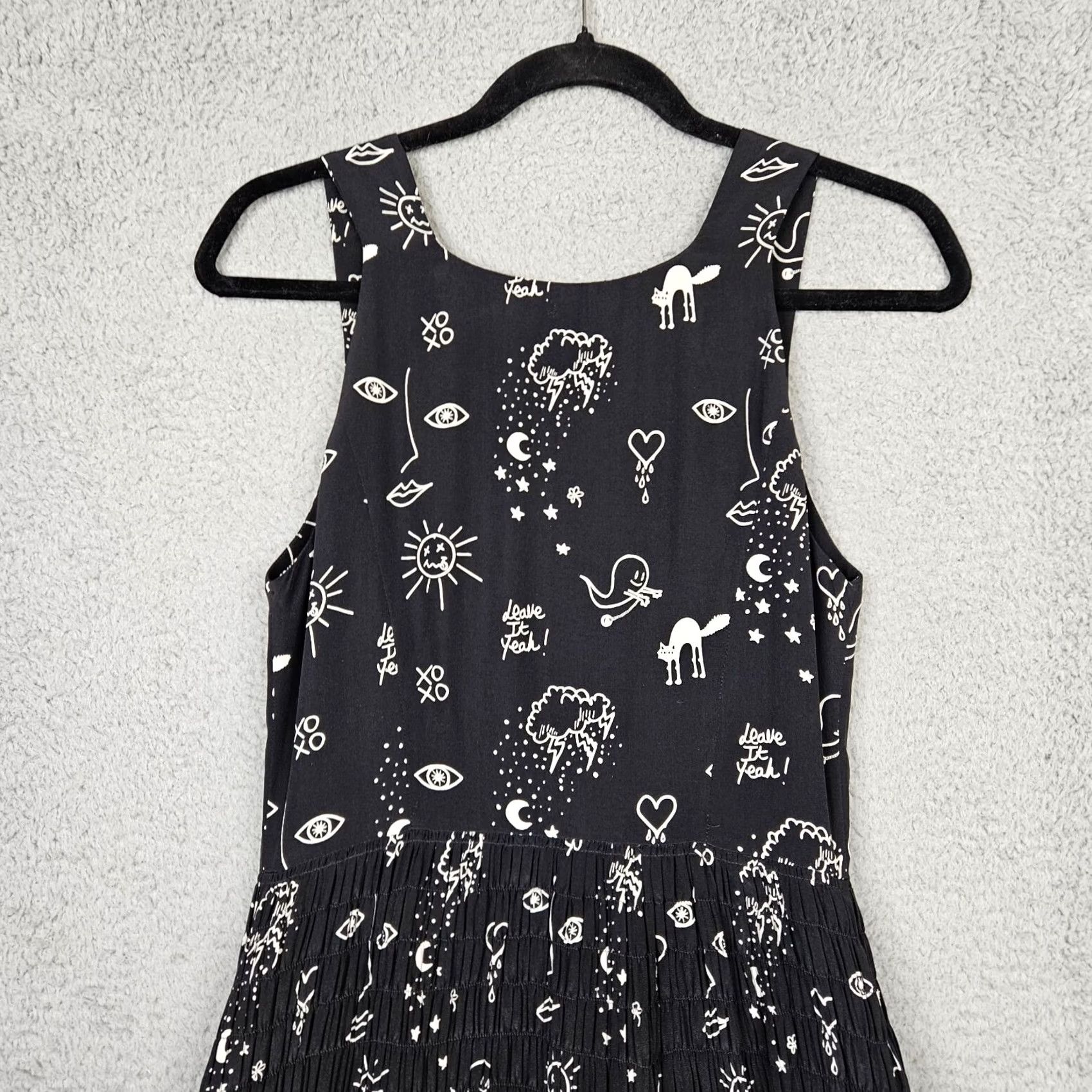 Sandro Sandro Paris Women’s Silk Halloween Ghost Cat Doodle Print 3D Dress Sz 1 Size XS / US 0-2 / IT 36-38 - 5 Thumbnail