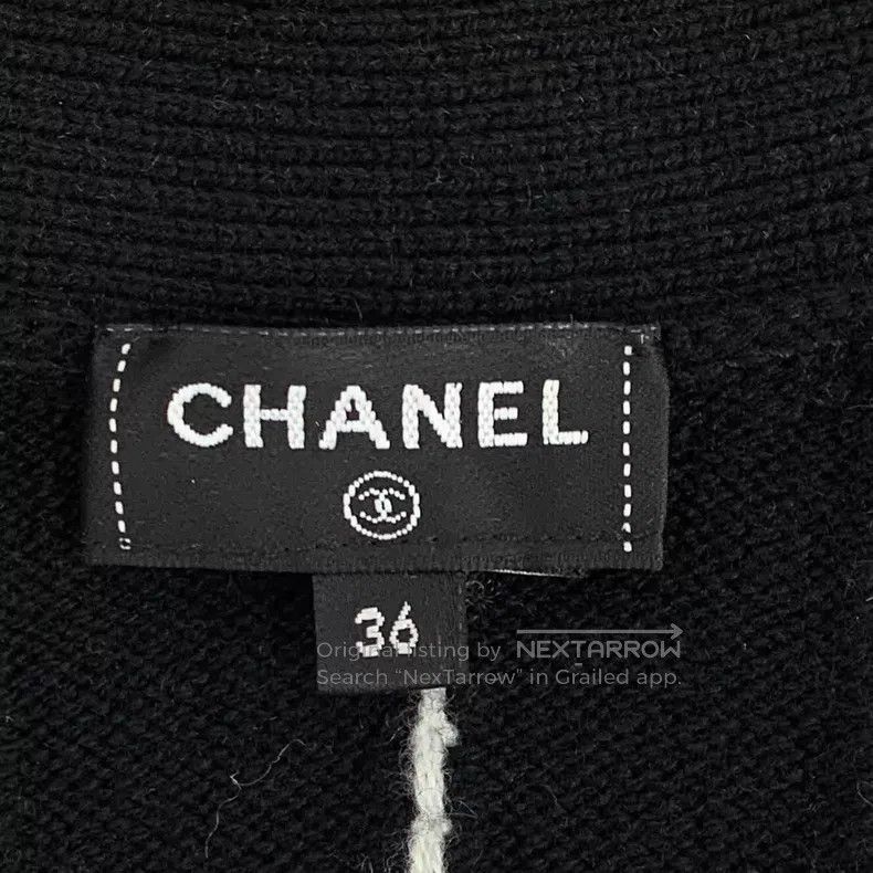 Chanel Chanel 23P black striped cashmere V-neck single-breasted l Size XS / US 0-2 / IT 36-38 - 7 Thumbnail