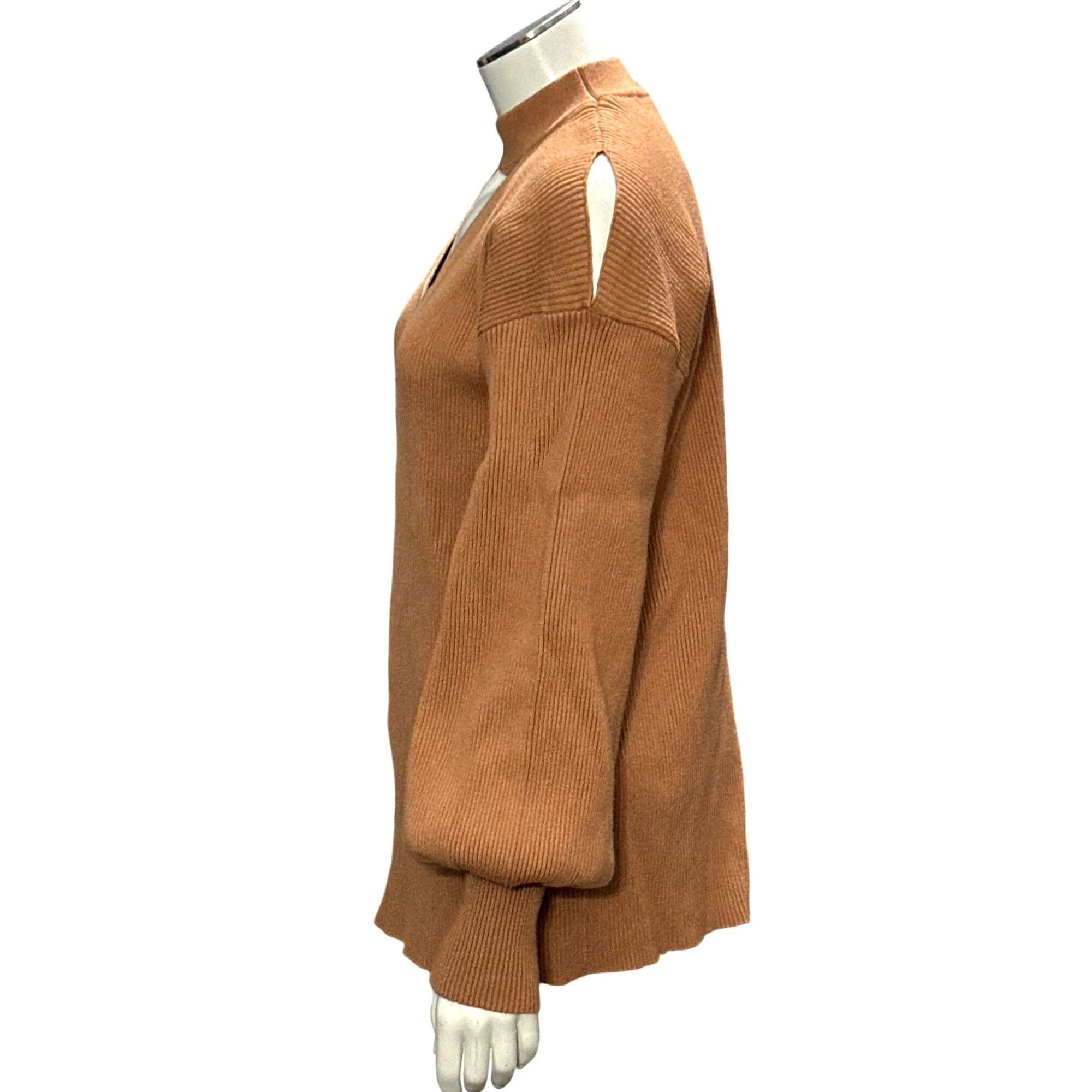 Other CCC Brown Cutout Sweater Ribbed Knit Gigi Neckline Bishop Sl Size XL / US 12-14 / IT 48-50 - 2 Thumbnail