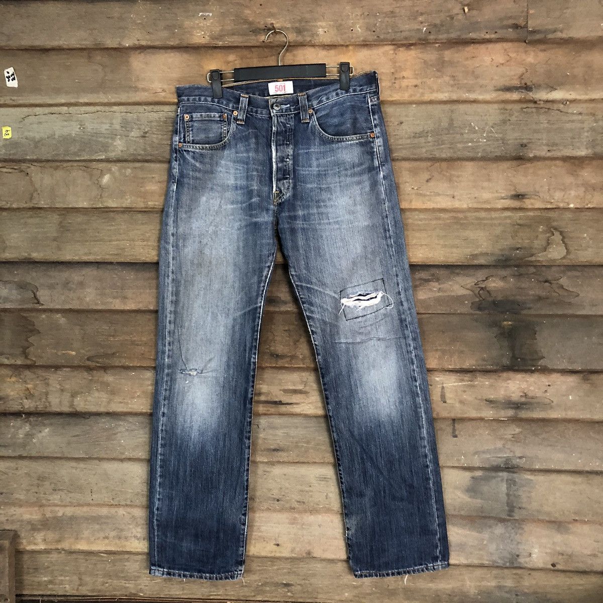 Levi's 501 Levis ripped distressed Blue faded Denim Pants #7309 Size US 31 - 1 Thumbnail
