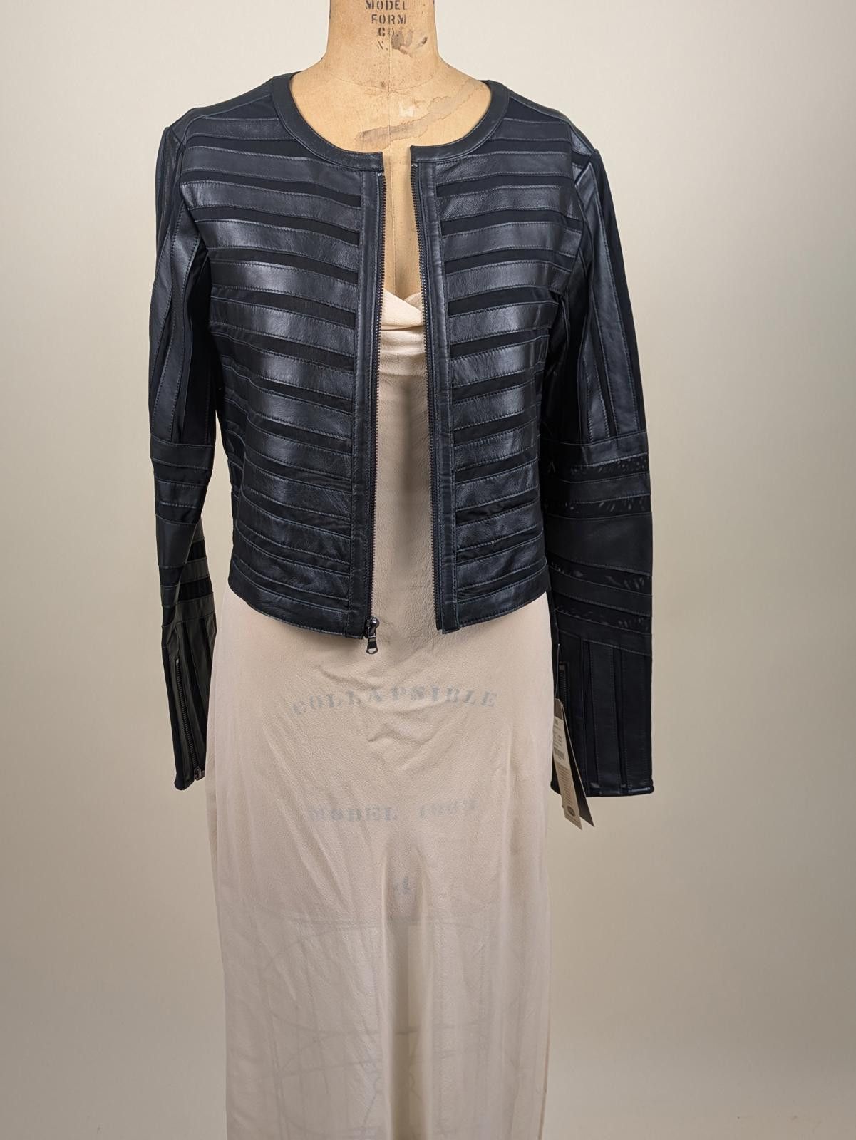 Overland black lamb leather and mesh stripe jacket Size S / US 4 / IT 40 - 2 Thumbnail