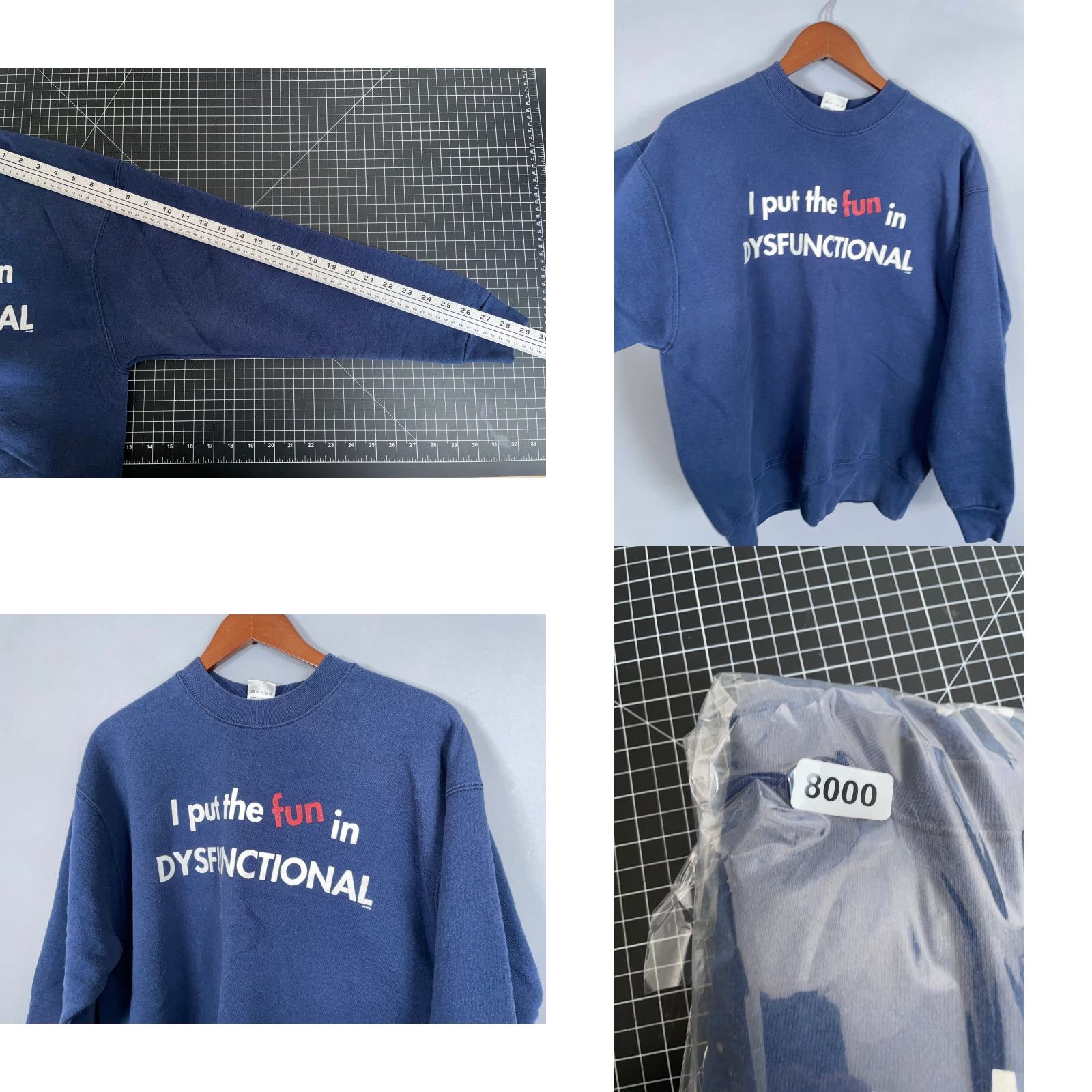 Fruit Of The Loom VTG Fruit of the Loom Sweatshirt I Put the Fun in Dysfunction Adult Large Blue 50/50 USA Tag Size US L / EU 52-54 / 3 - 8 Thumbnail