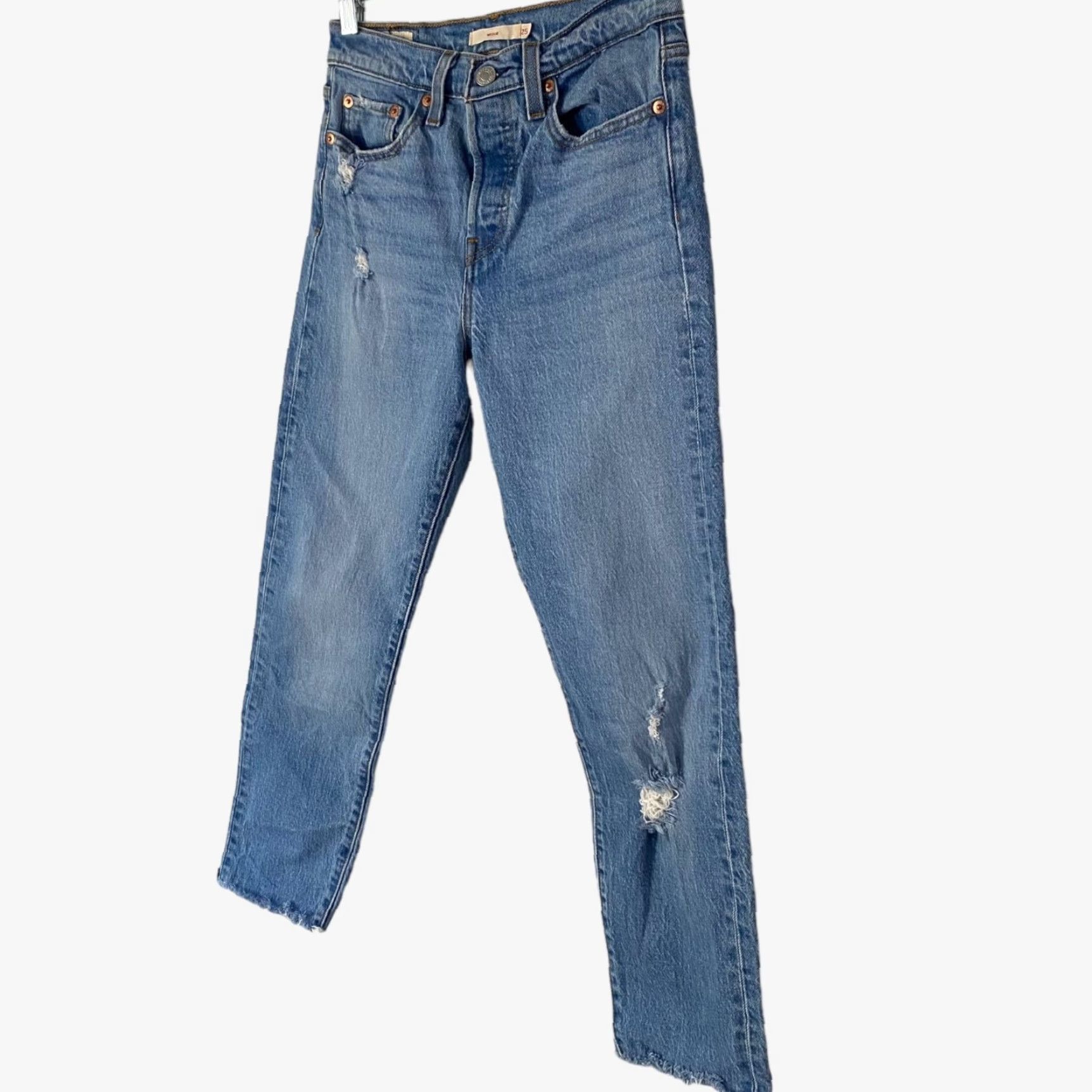 Levi's LEVI'S Wedgie Straight Fit Ankle Jeans Women's 25 High-Rise Distressed Light Wash Denim Size 42" / US 20 - 2 Thumbnail
