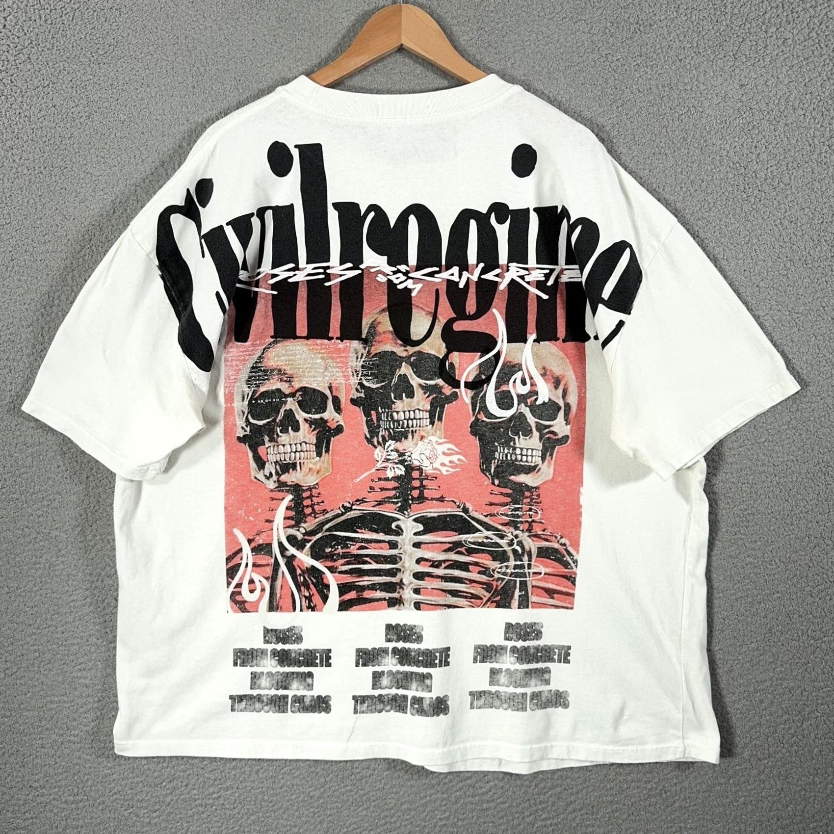 Vintage Civil Regime Shirt Mens 2XL White Crew Neck Graphic Tee Skeleton Skull Streetwear Gothic Relaxed Short Sleeve Size US XXL / EU 58 / 5 - 2 Thumbnail