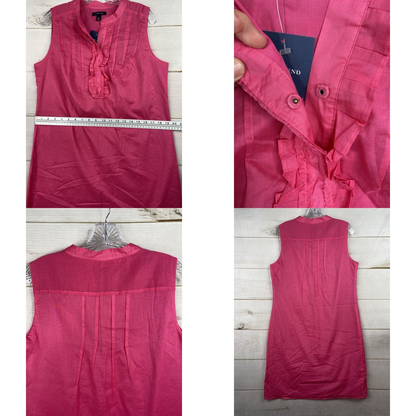 Lands' End VINTAGE? no, Lands' End Dress Sz 10 Pink Sleeveless 100% Cotton Pleated Ruffle Lightweight NWT Size L / US 10 / IT 46 - 8 Thumbnail