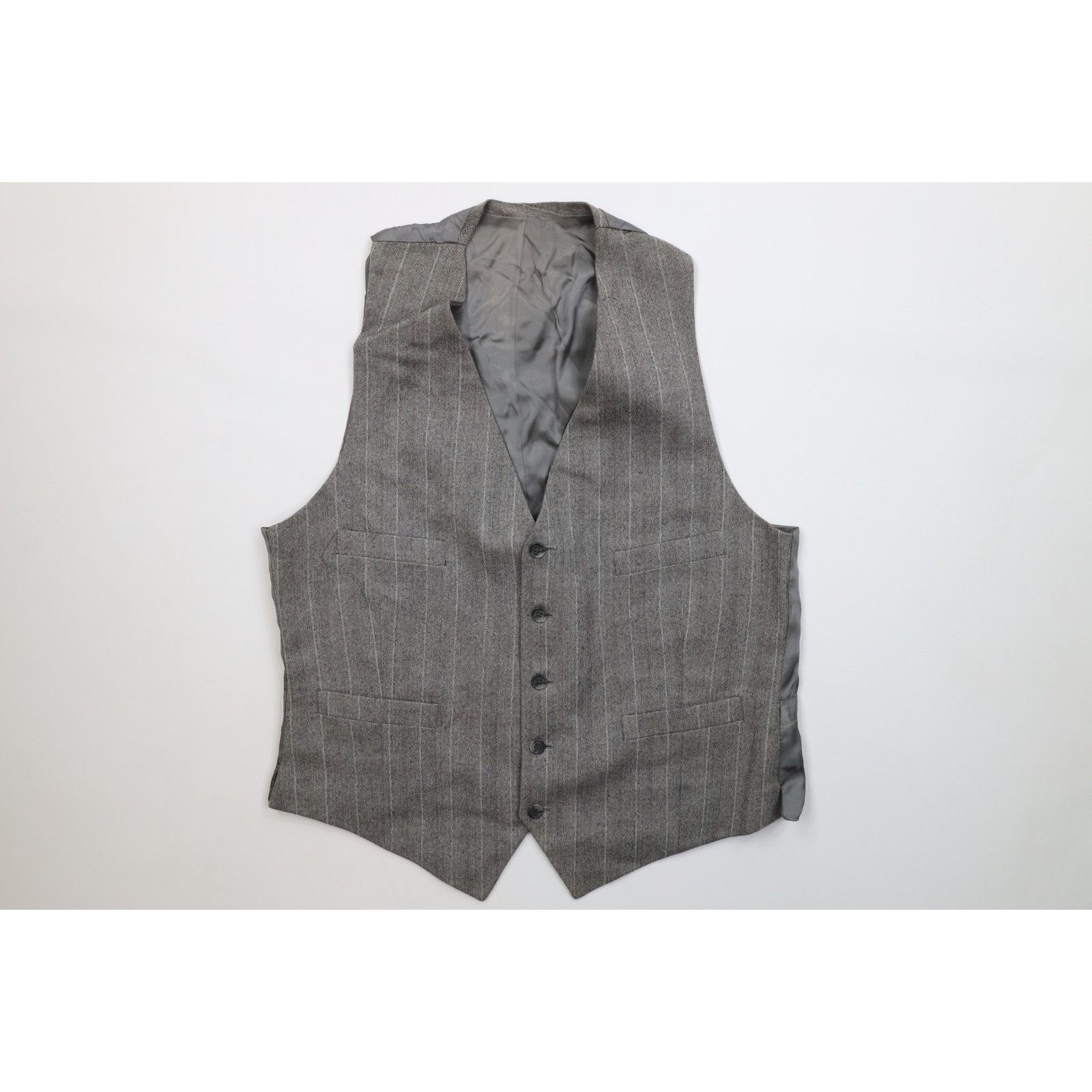 Vintage Vintage 70s Heavy Wool Herringbone 3 Piece Suit Wedding Size 44L - 13 Thumbnail
