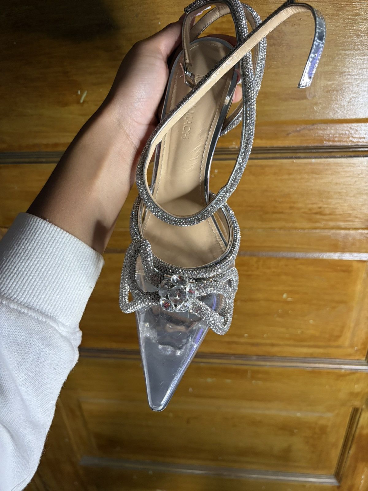 MACH & MACH Strass Double Bow Clear Ankle-Strap Pumps Size US 9 / IT 39 - 4 Thumbnail