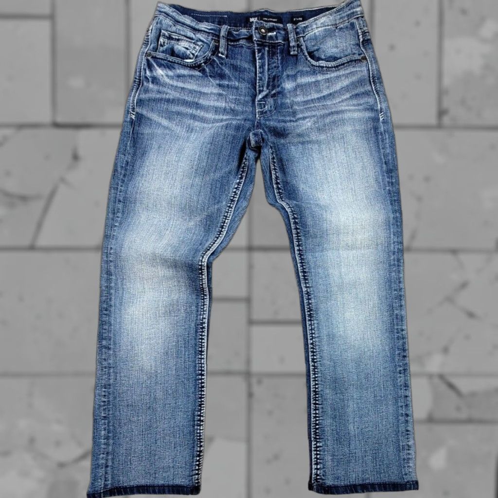 BKE BKE Jake Straight Jeans Men 31x27 Blue Denim Stretch Medium Wash Distressed Fade Regular Mens Size US 31 - 1 Thumbnail