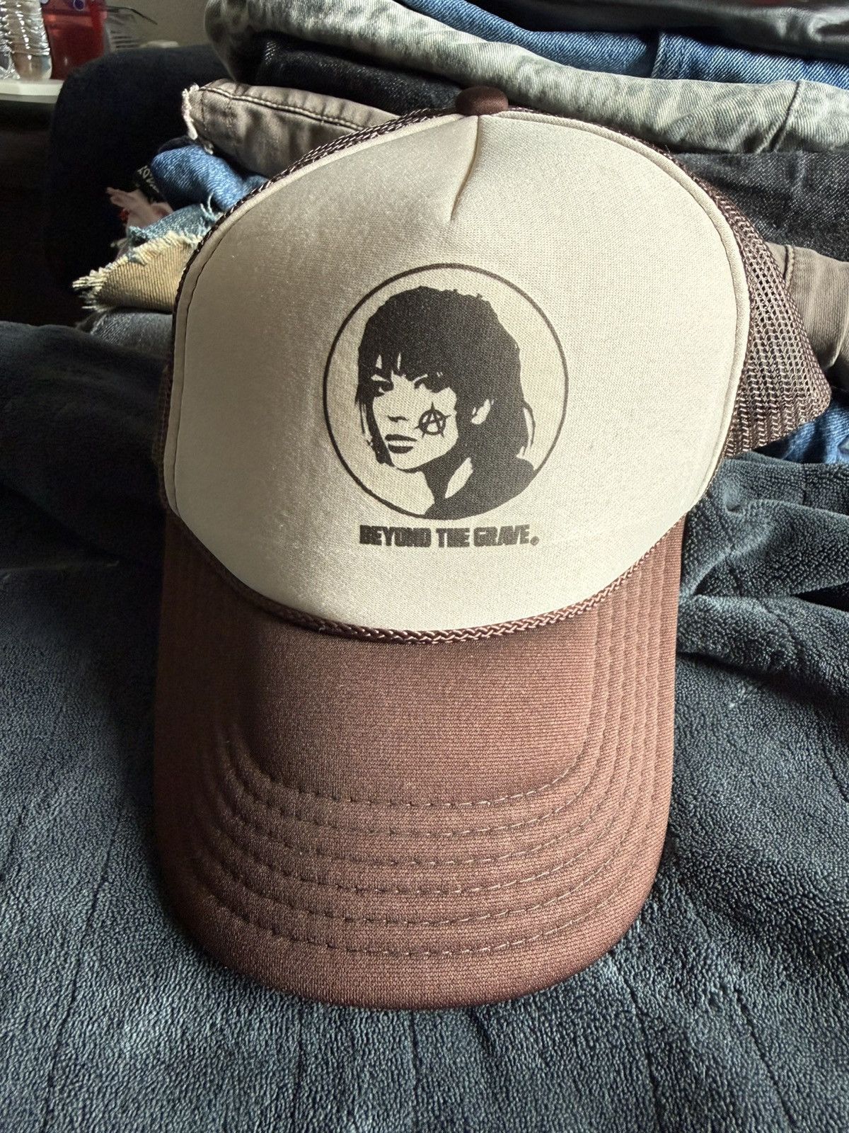 Other Beyond The Grave Trucker Hat Punk Graphic Snapback Brown Size ONE SIZE - 1 Thumbnail
